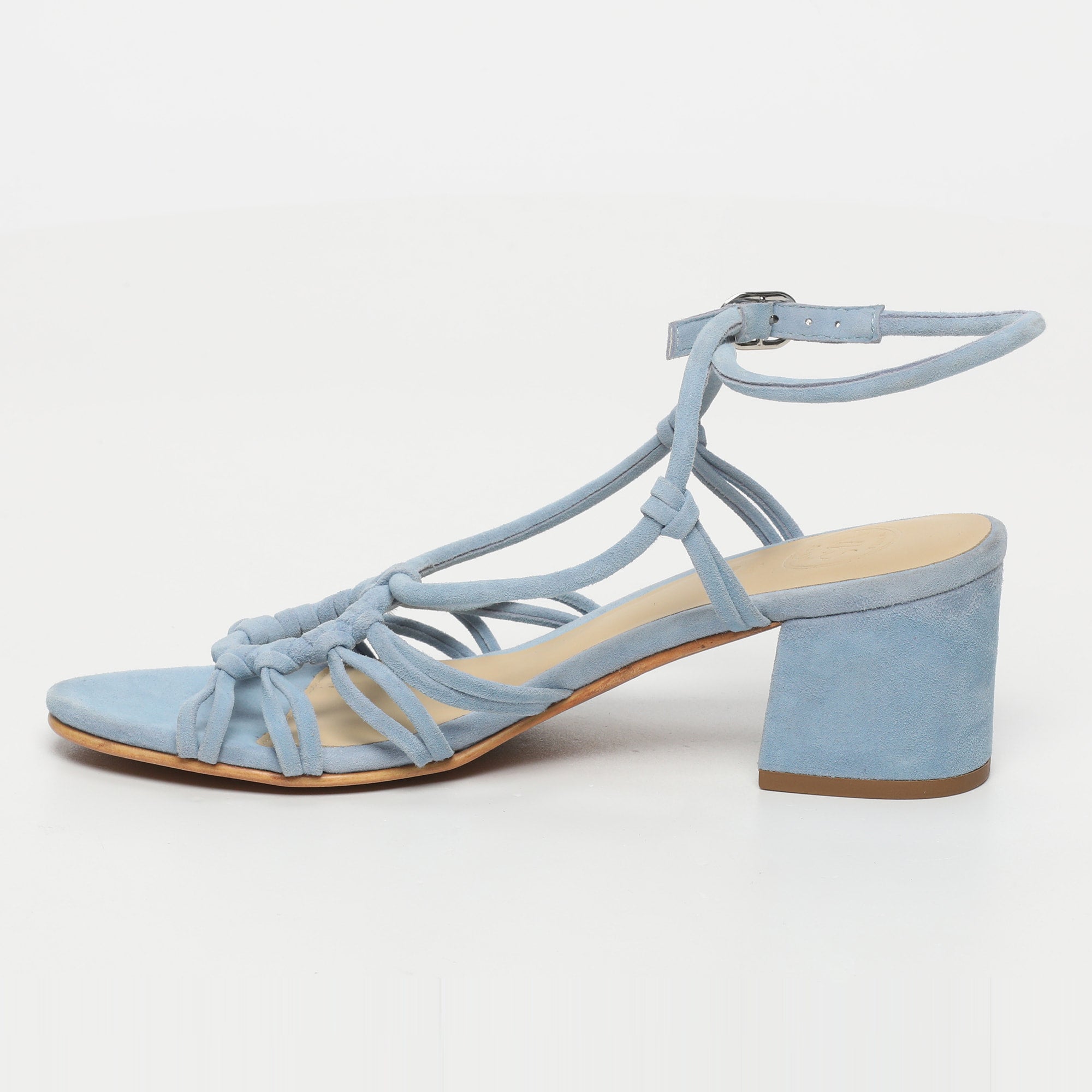 DEEKSHITHA sandales talon bracelet de cheville en cuir bleu clair