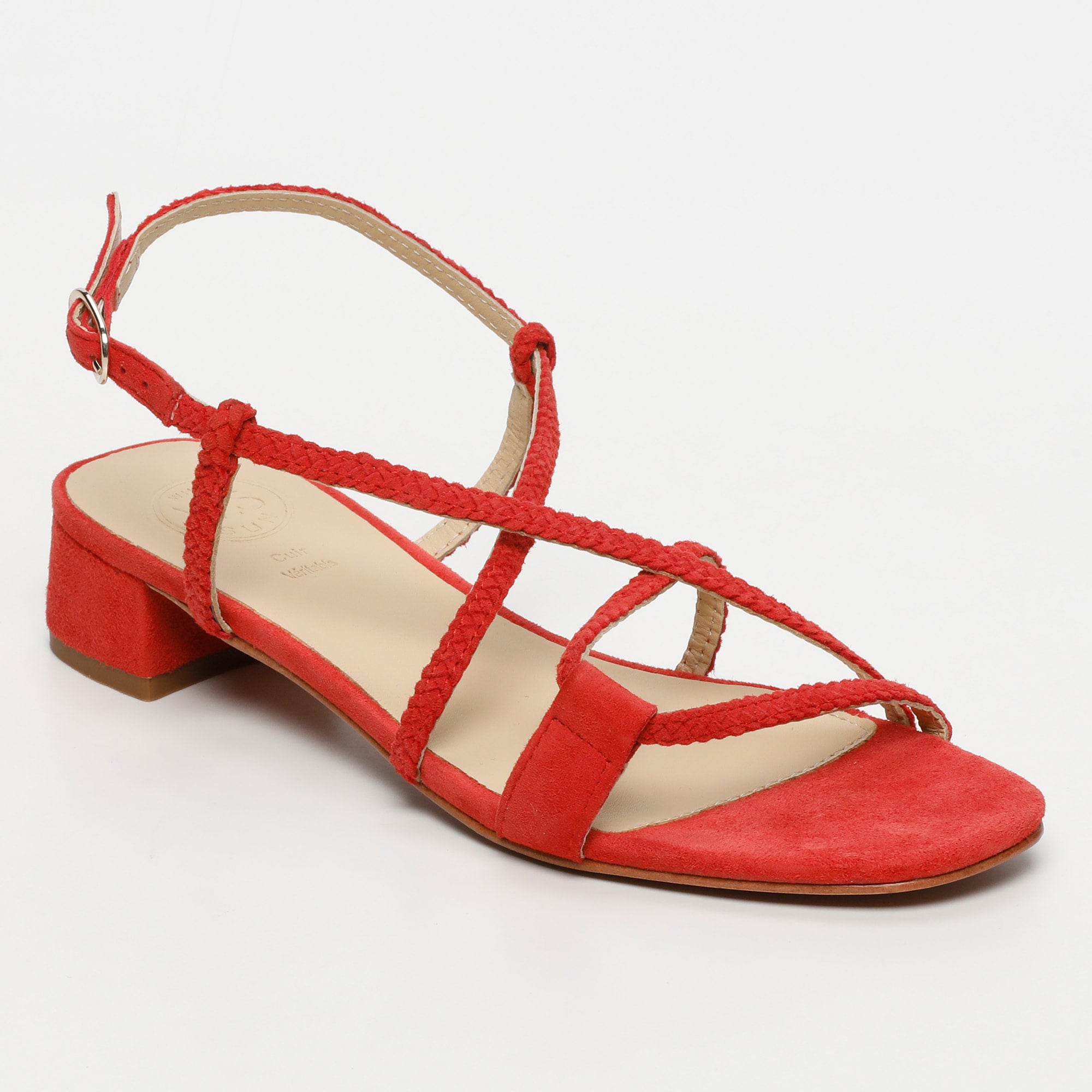 DEEPAKALA sandales talon tresse en cuir fraise