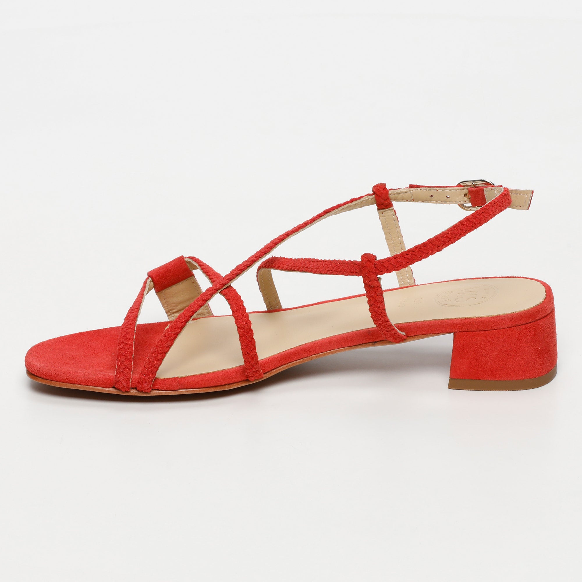 DEEPAKALA sandales talon tresse en cuir fraise