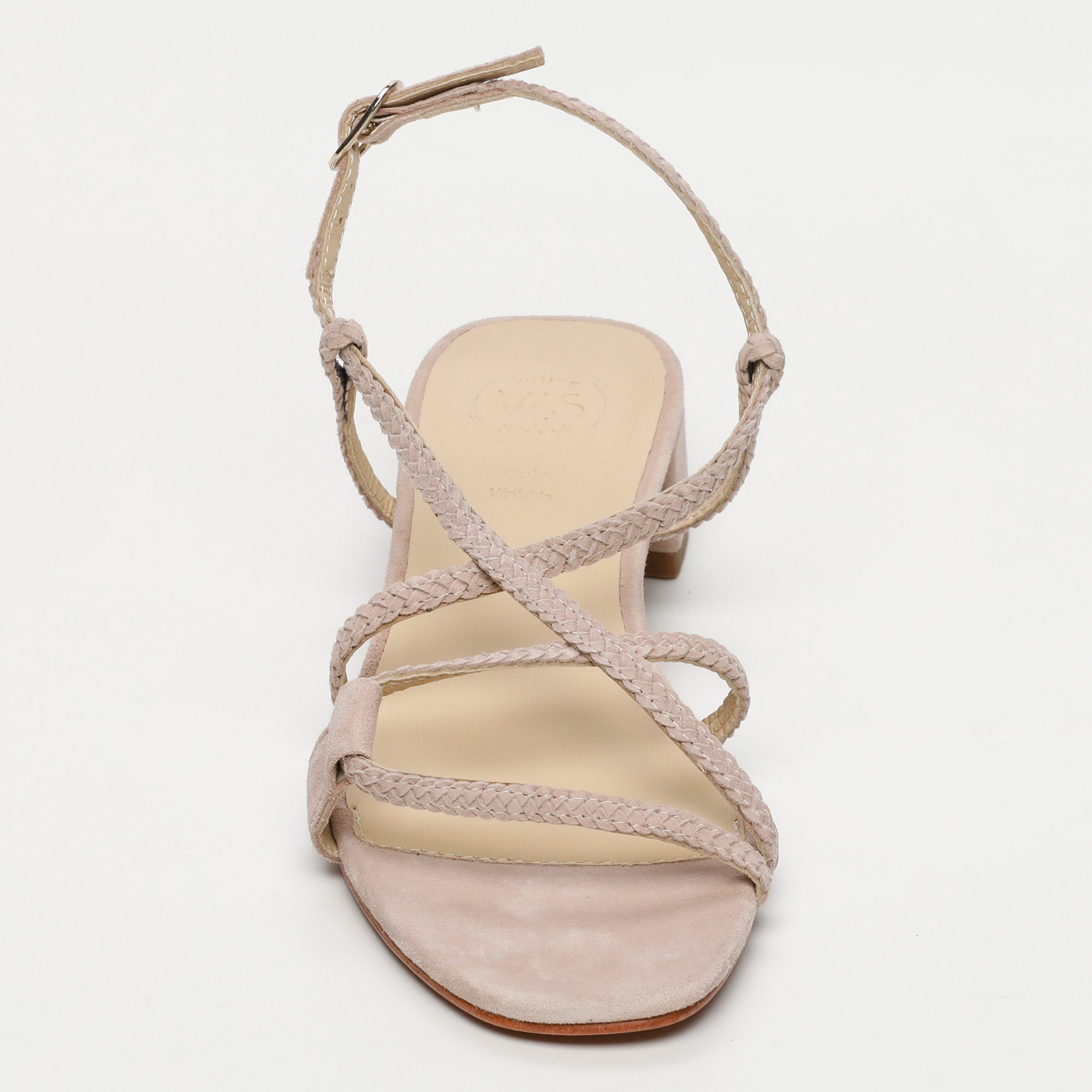 DEEPAKALA sandales talon tresse en cuir beige clair