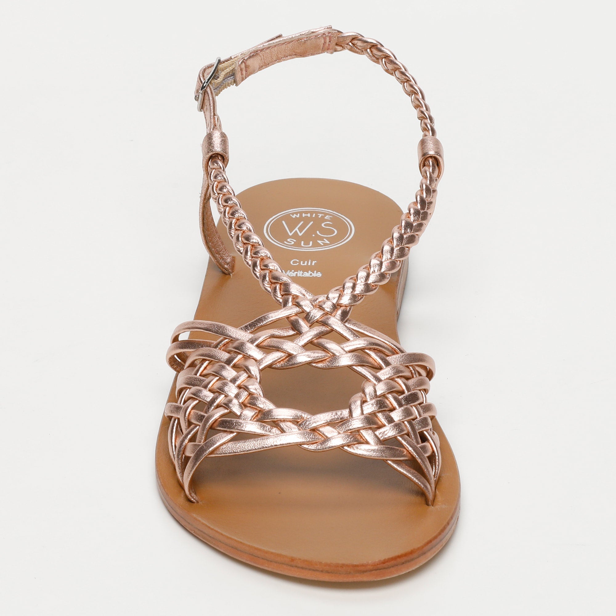 DEEPTI sandales tresse en cuir or rose