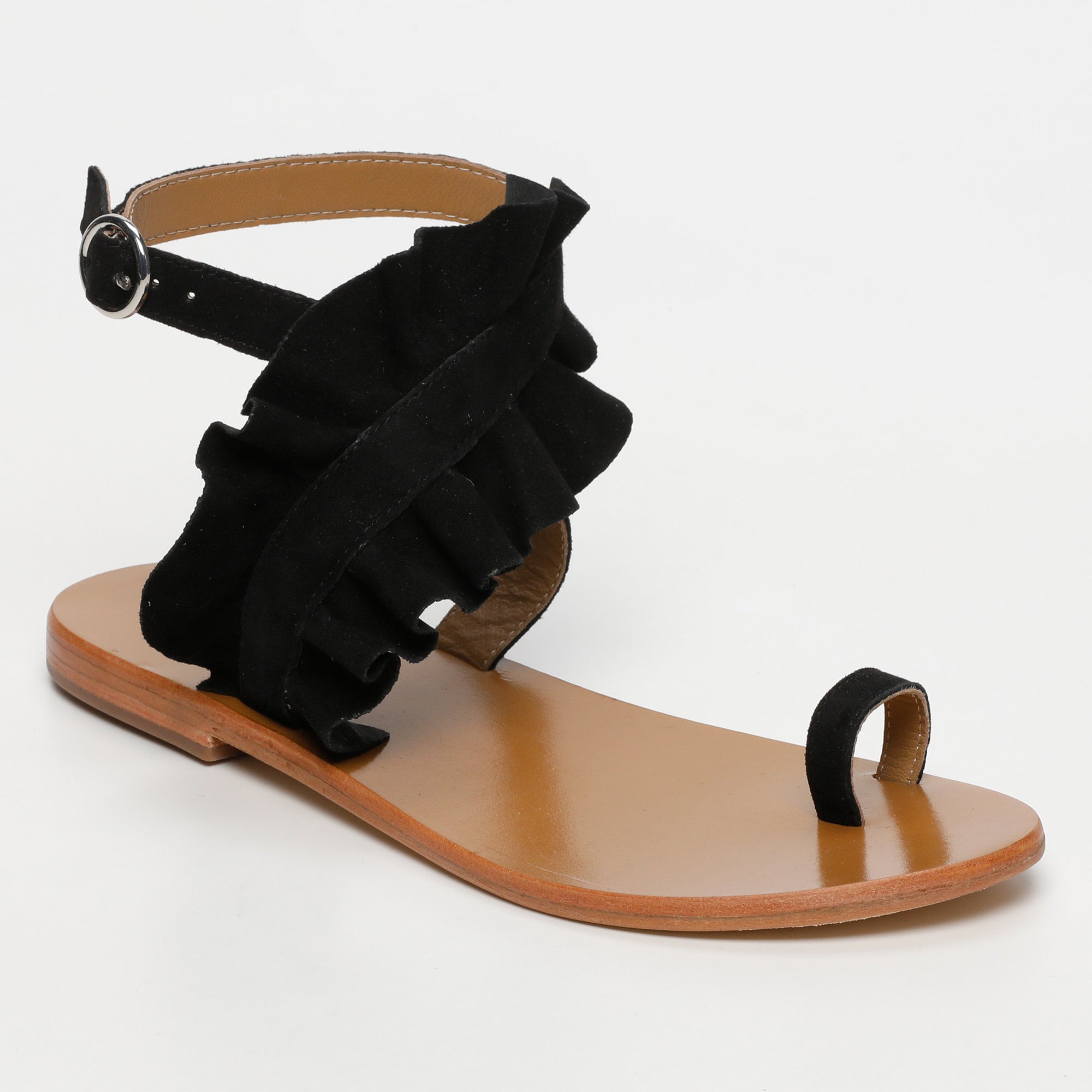 DEVIPRIYA sandales entre doigt fantaisie en cuir noir