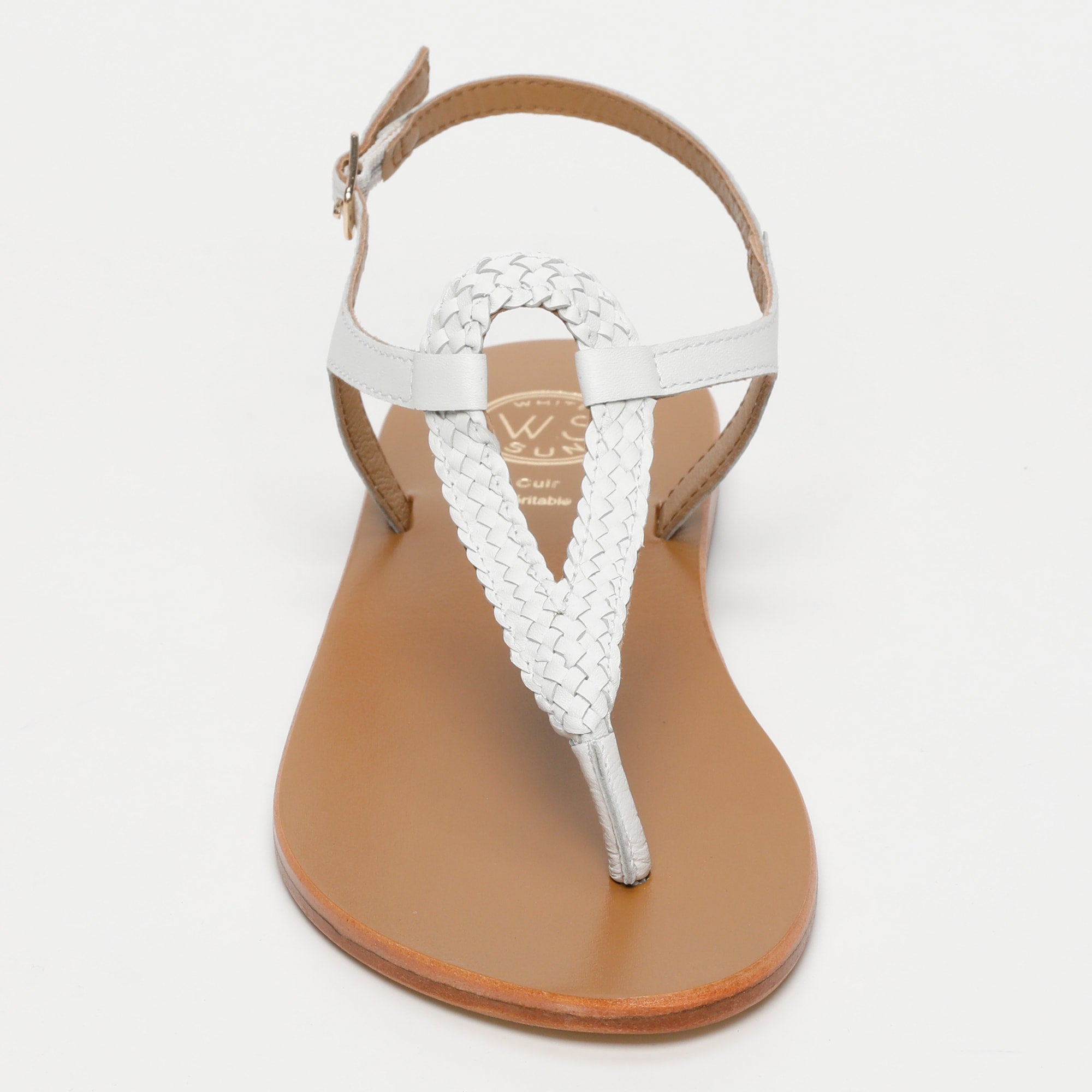 MAYOR sandales entre doigt tresse en cuir blanc