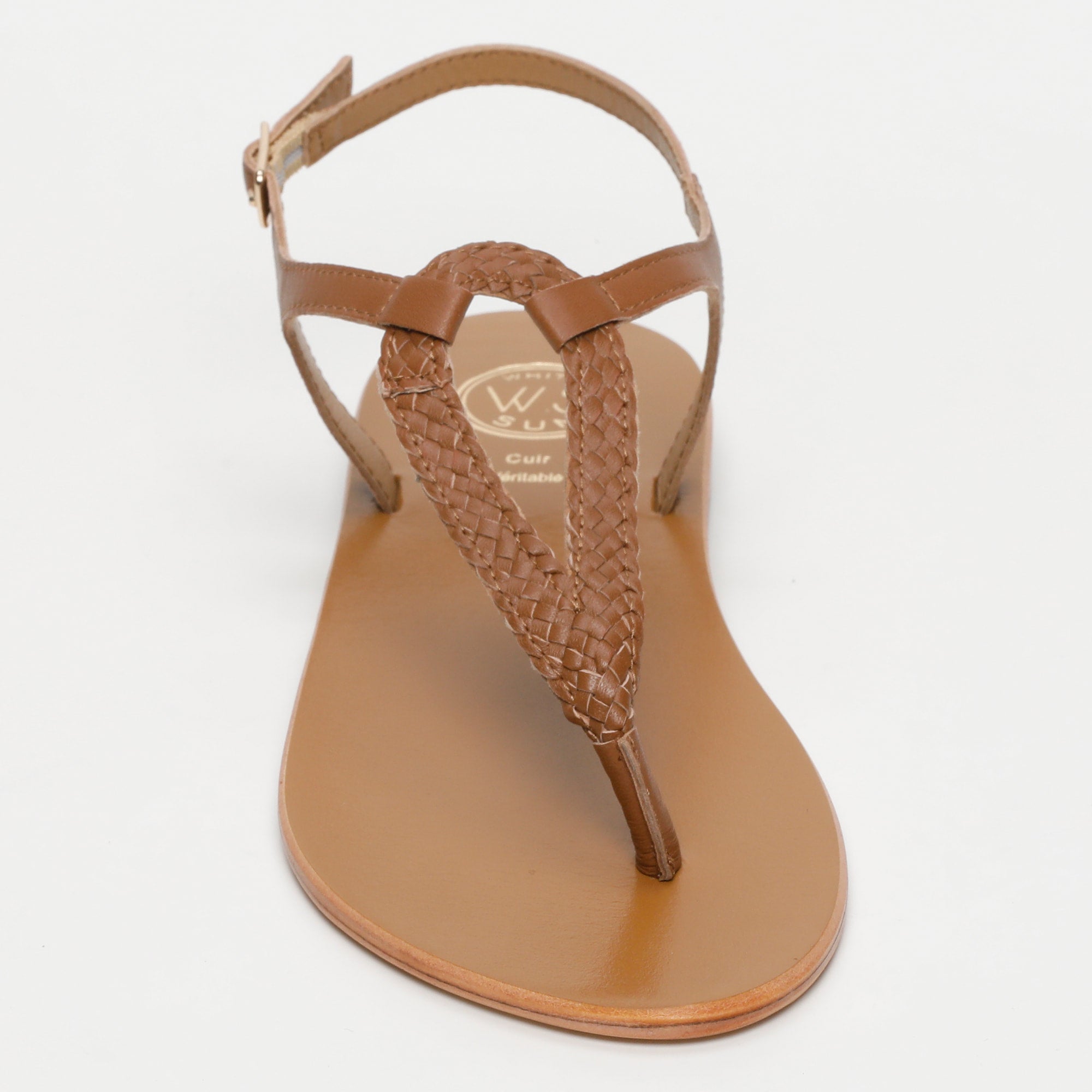 MAYOR sandales entre doigt tresse en cuir camel