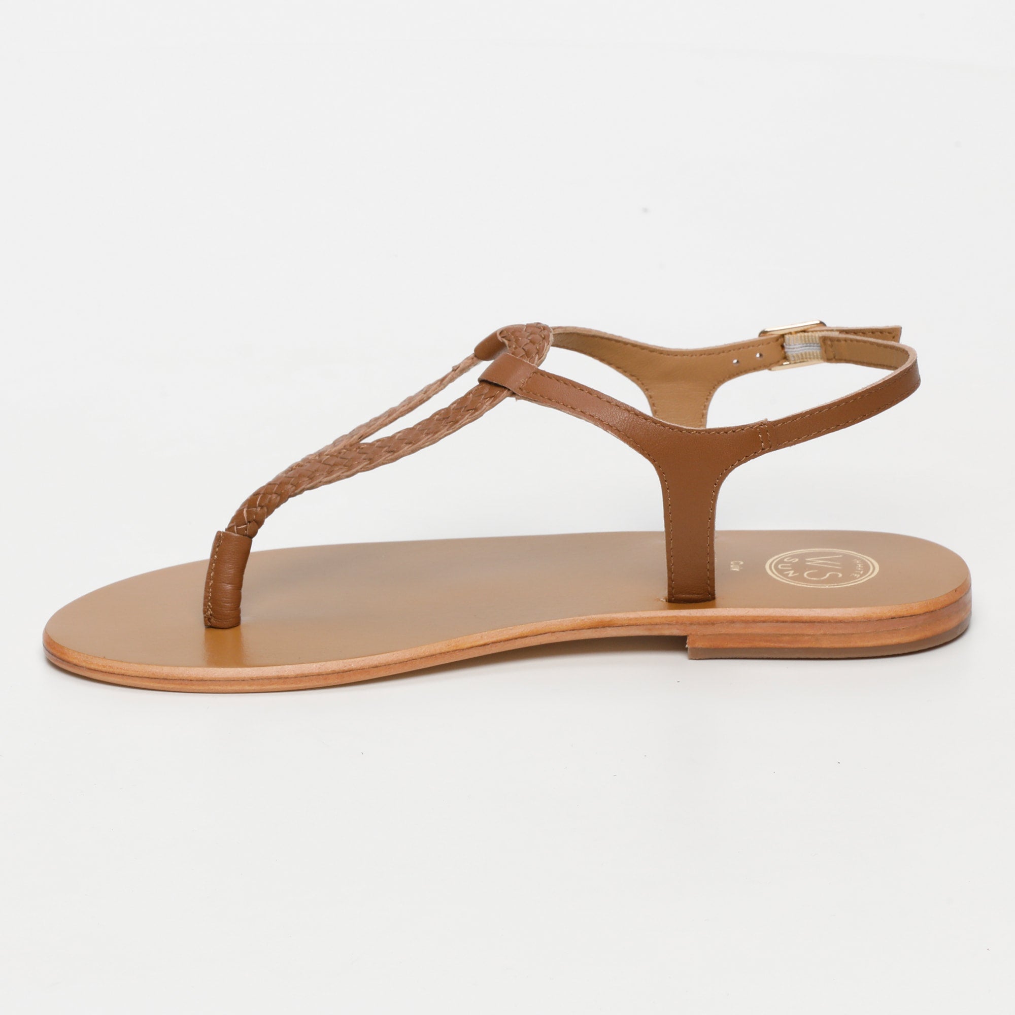 MAYOR sandales entre doigt tresse en cuir camel