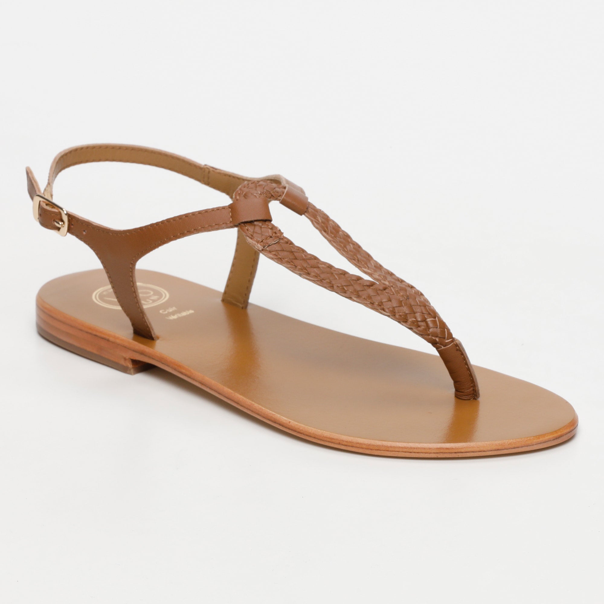 MAYOR sandales entre doigt tresse en cuir camel