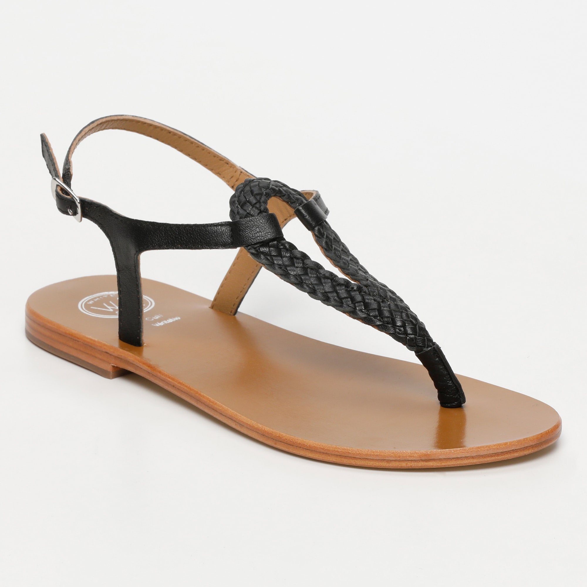 MAYOR sandales entre doigt tresse en cuir noir