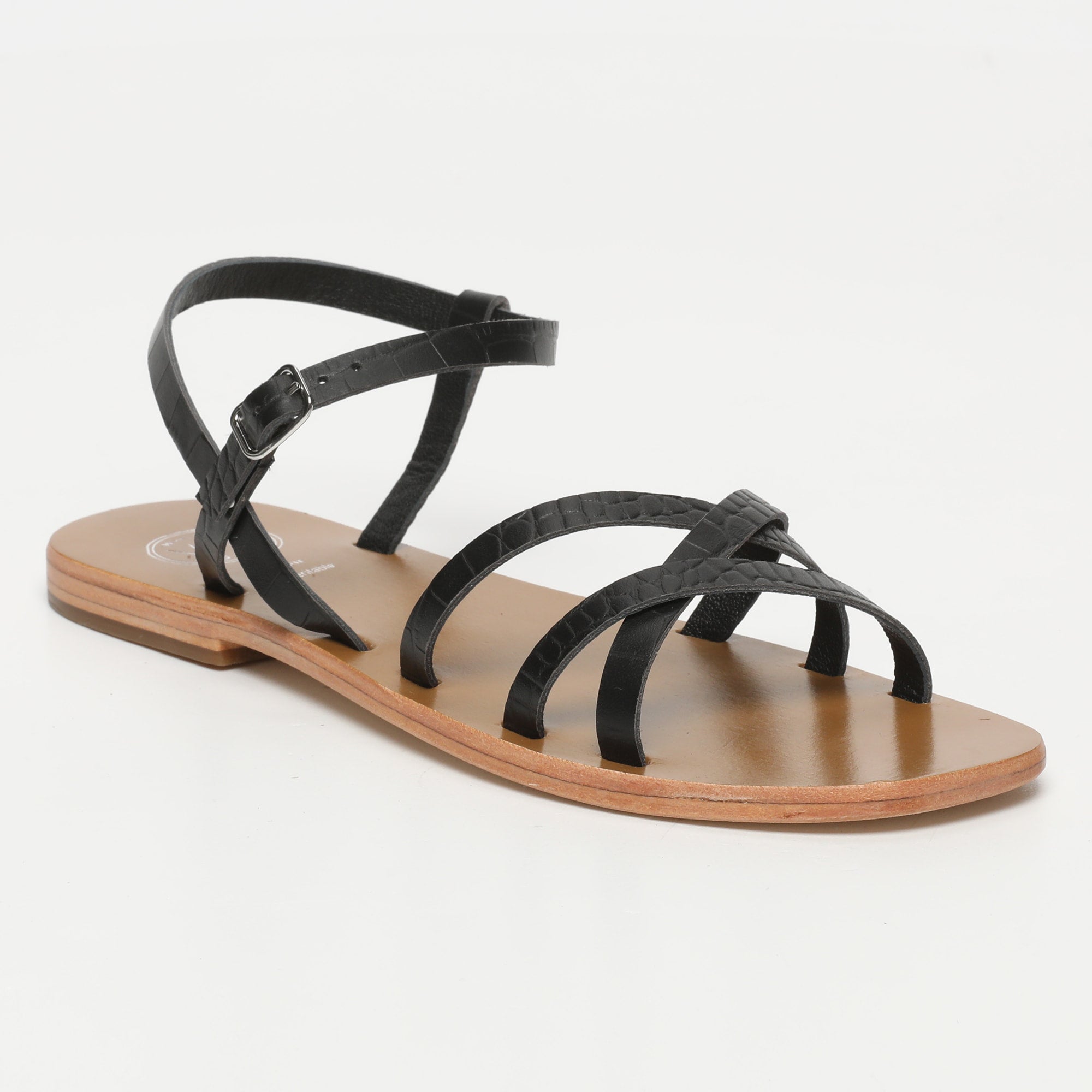 ALINA sandales en cuir croco noir