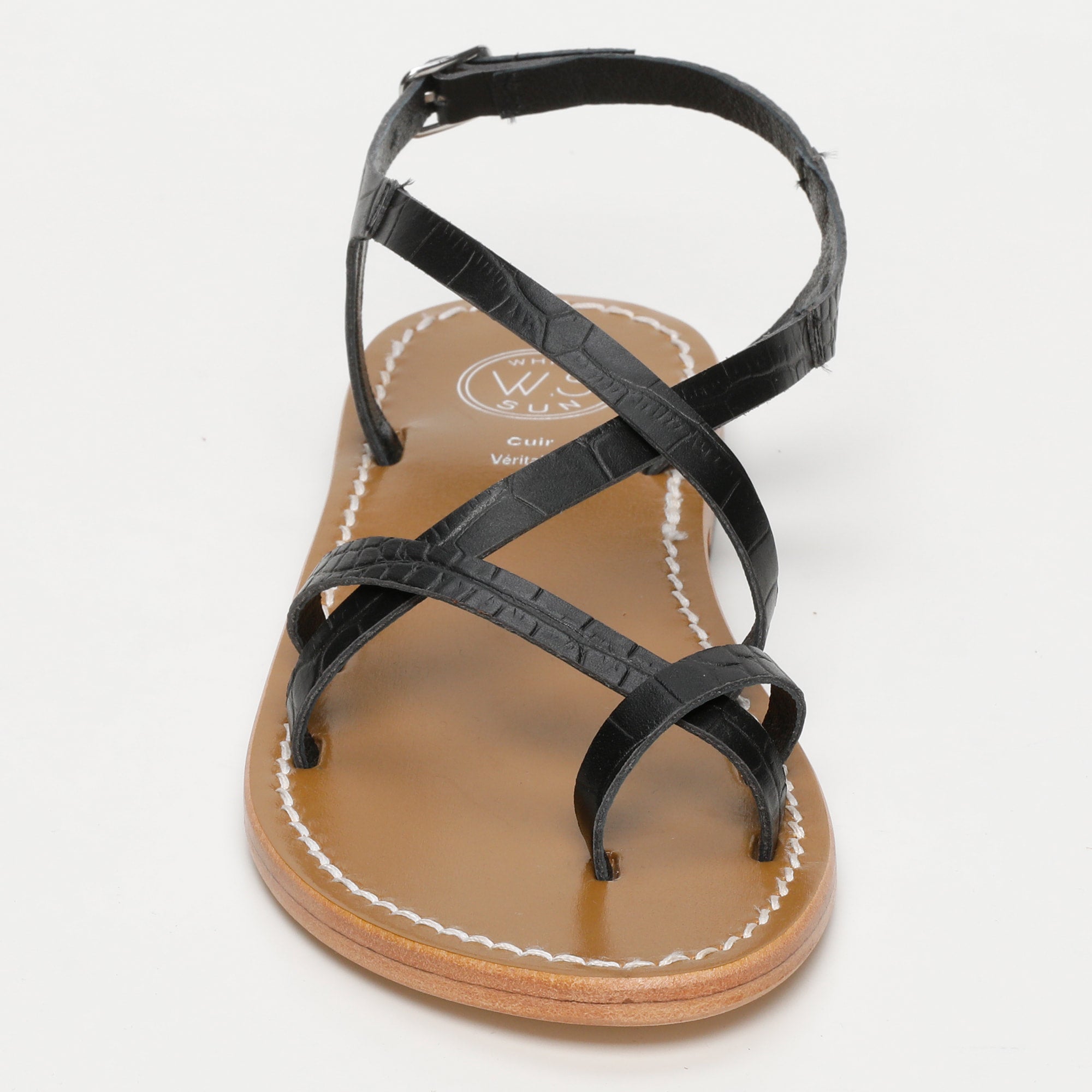 TOBY sandales entre doigt en cuir croco noir