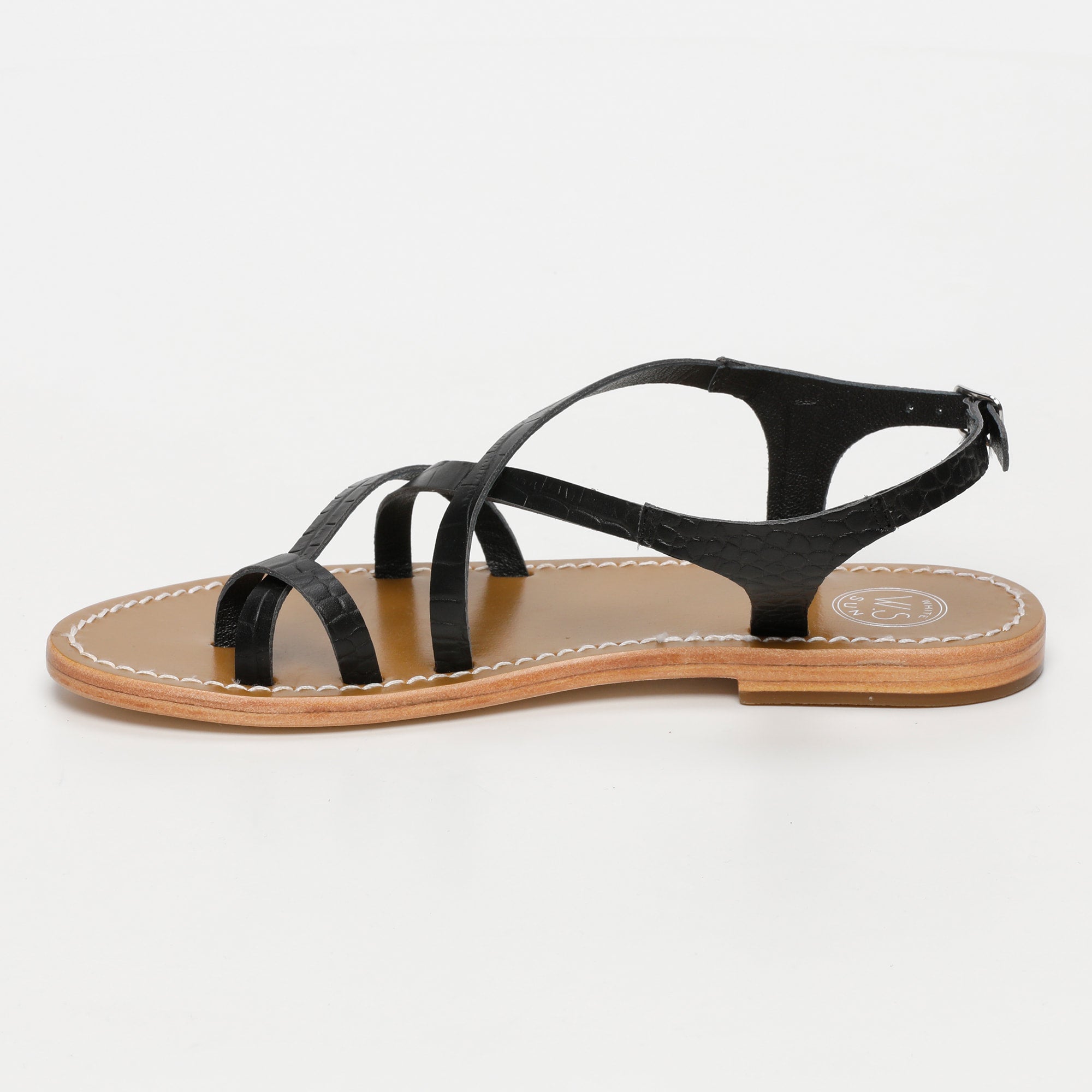 TOBY sandales entre doigt en cuir croco noir