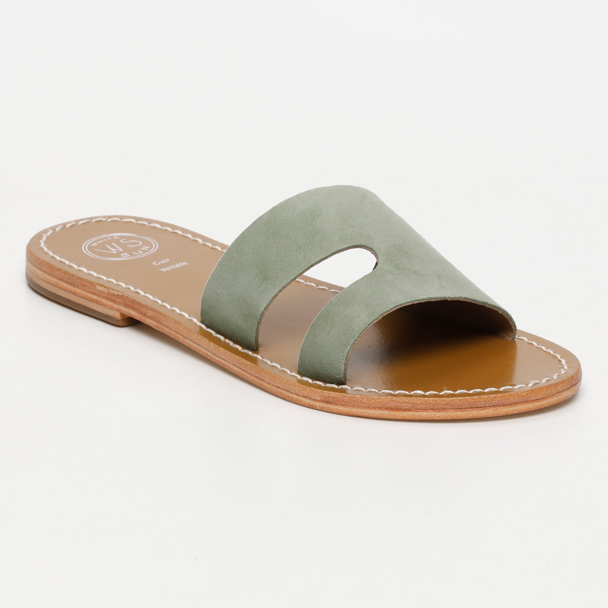 THERESE mules en cuir kaki clair