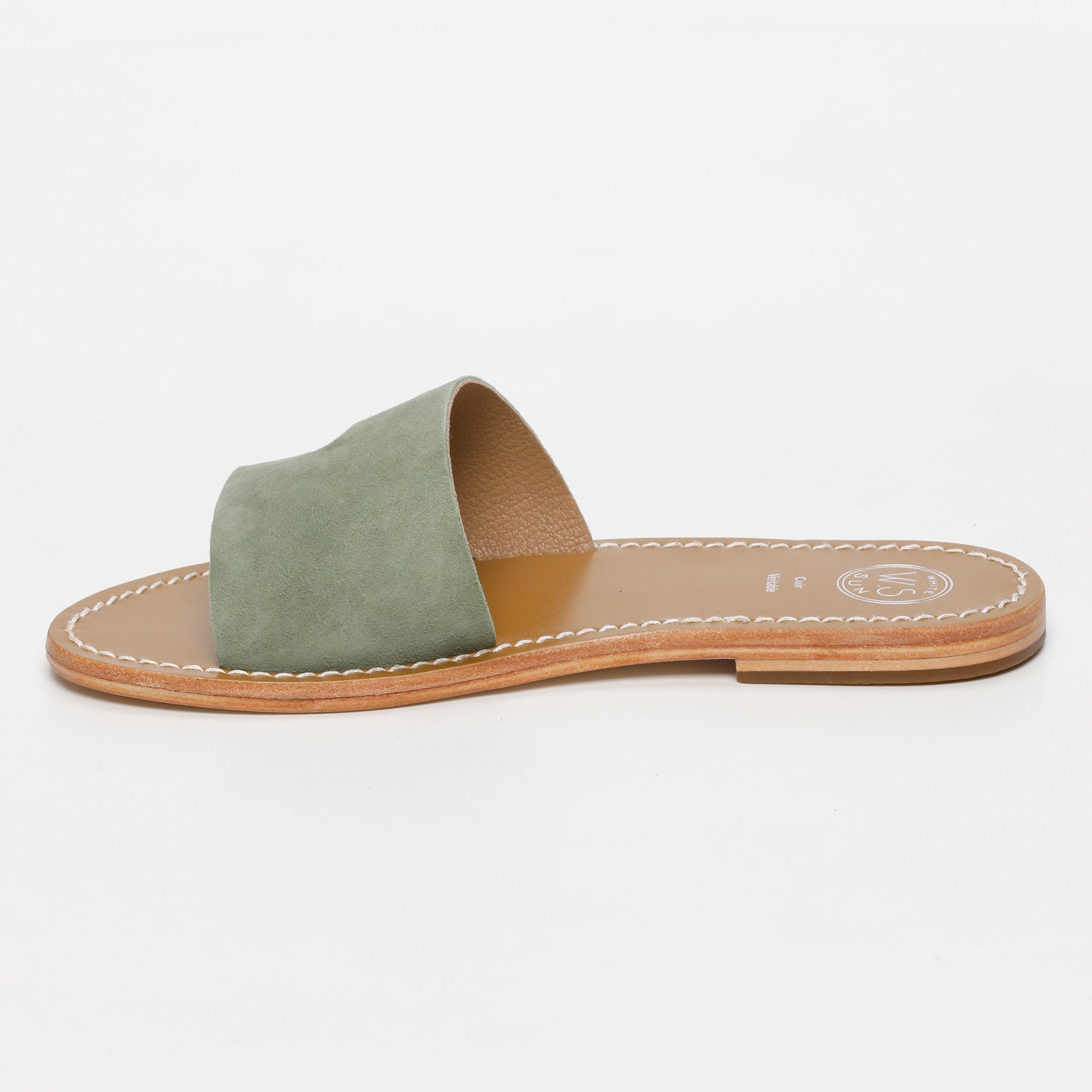 THERESE mules en cuir kaki clair