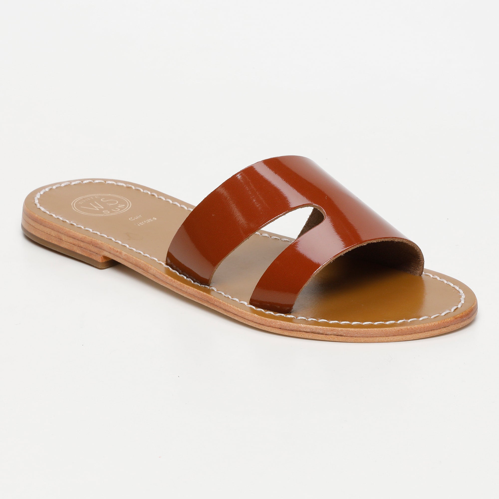THERESE mules en cuir camel verni
