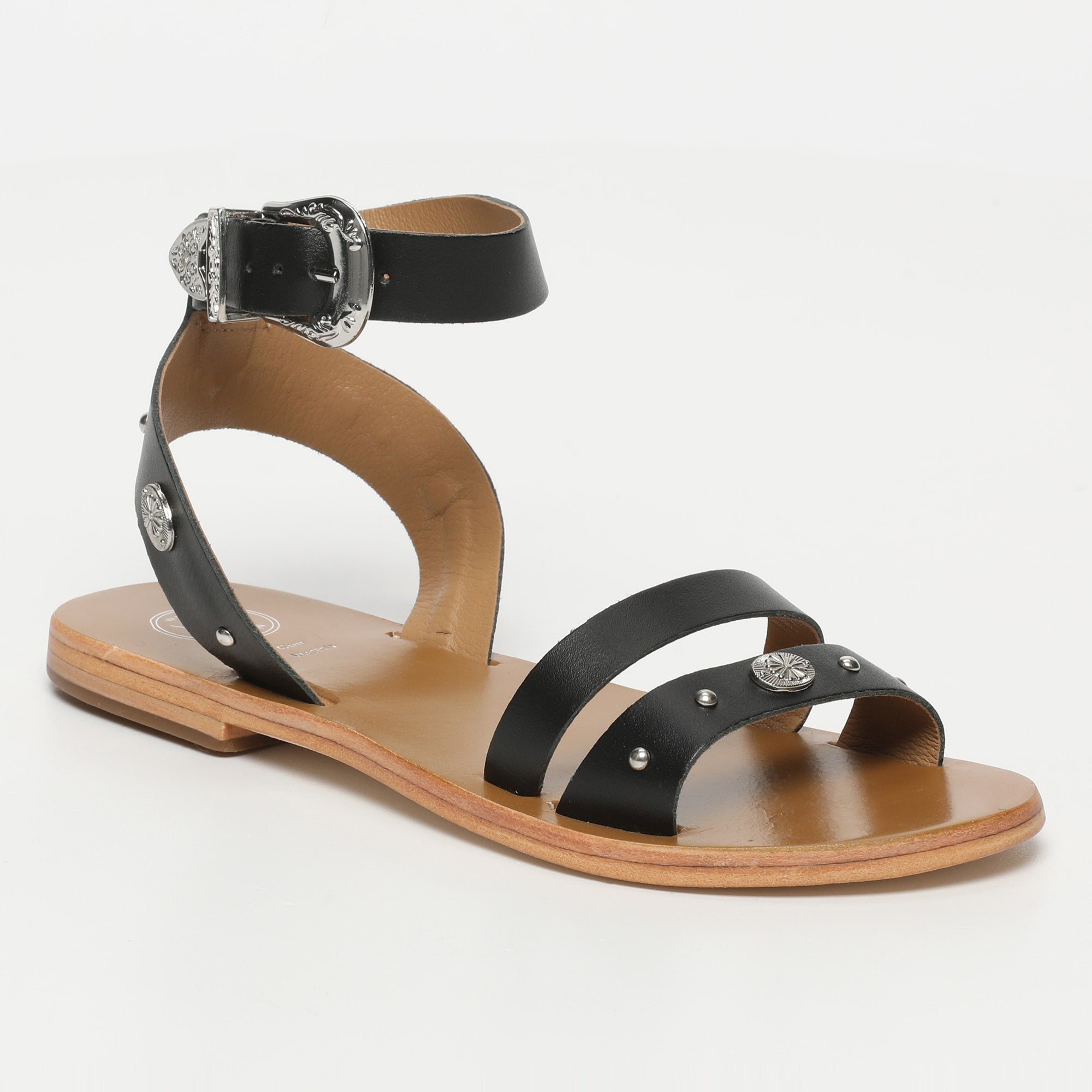 BAANI sandales spartiates bracelet de cheville en cuir noir
