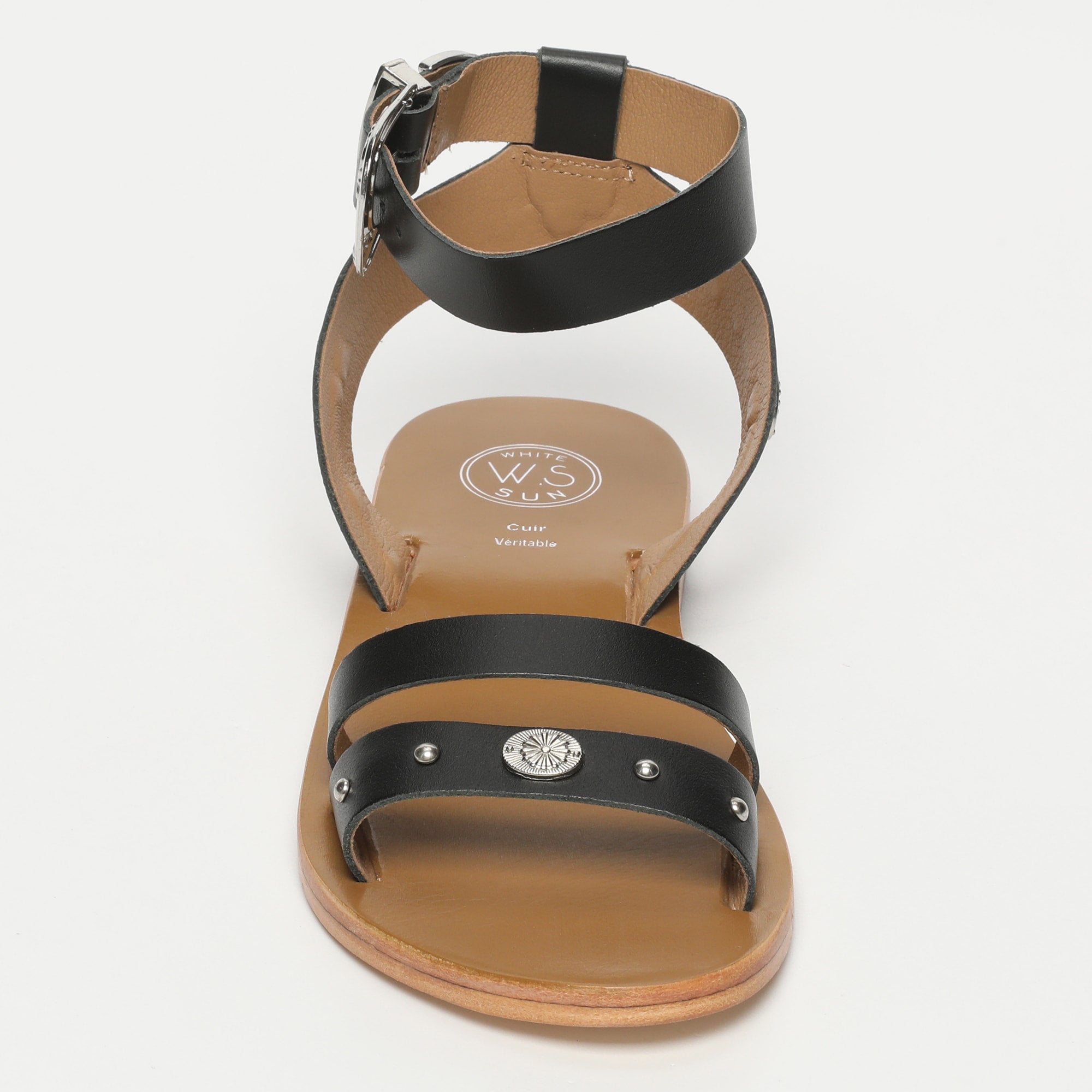 BAANI sandales spartiates bracelet de cheville en cuir noir
