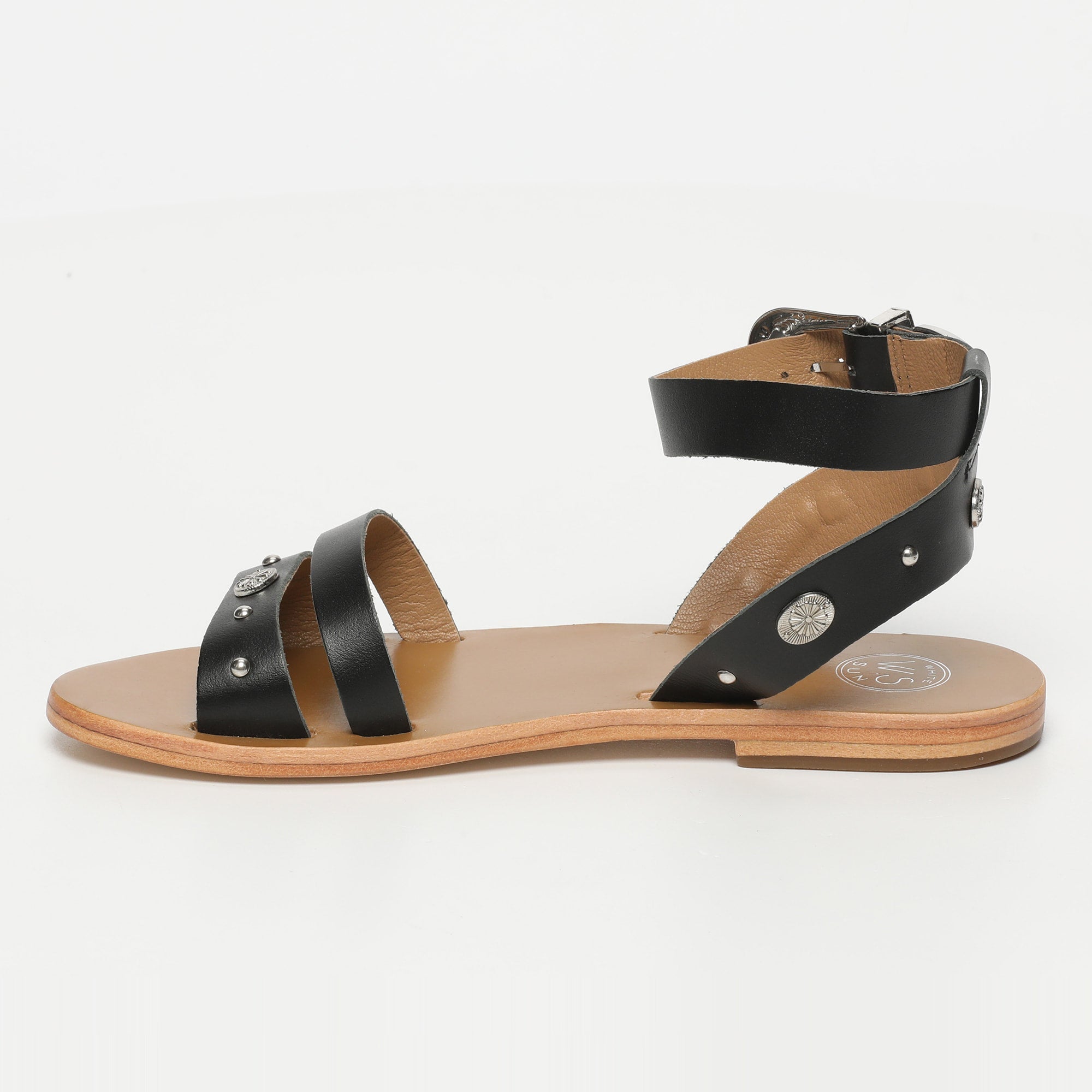 BAANI sandales spartiates bracelet de cheville en cuir noir