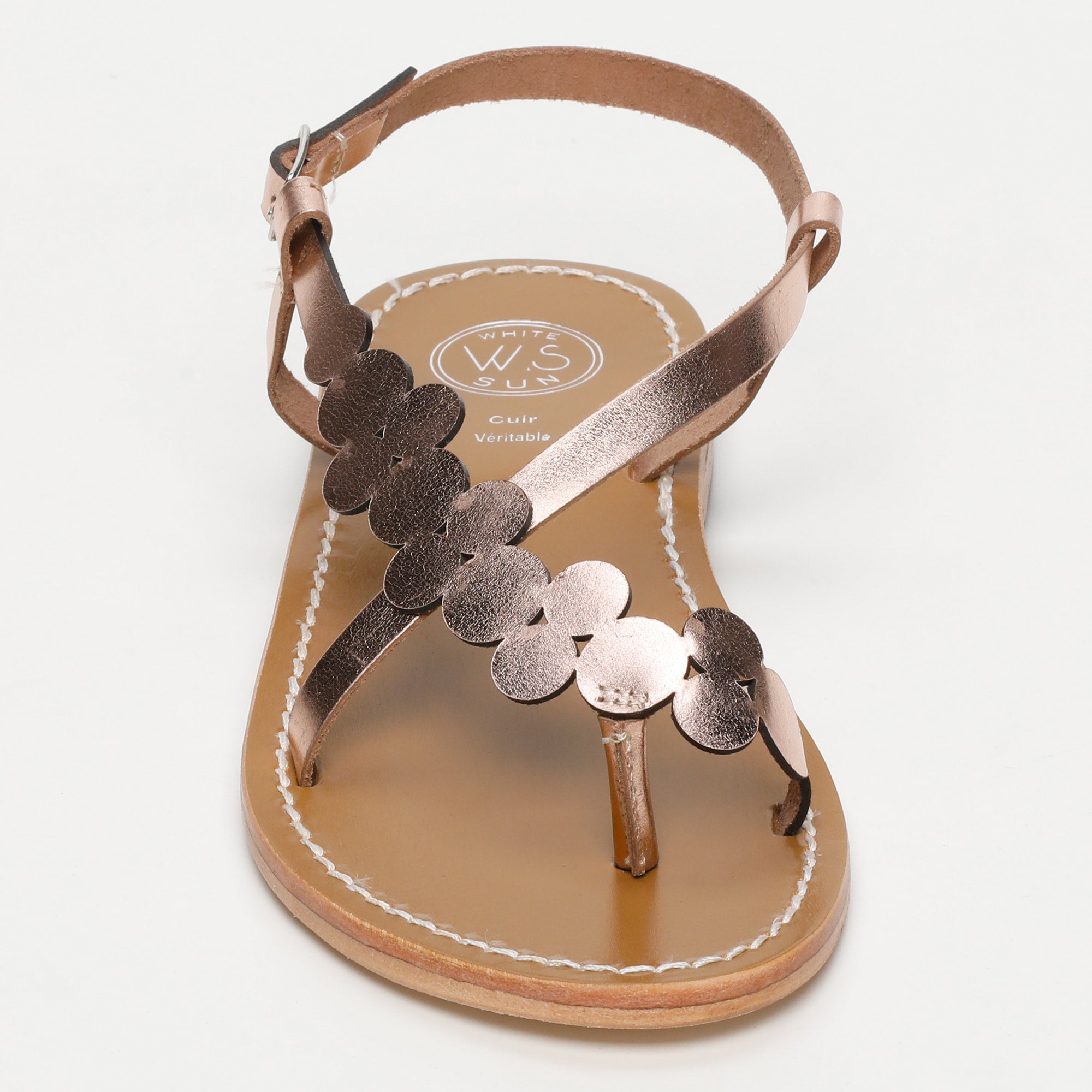 BABLI sandales entre doigt fantaisie en cuir or rose