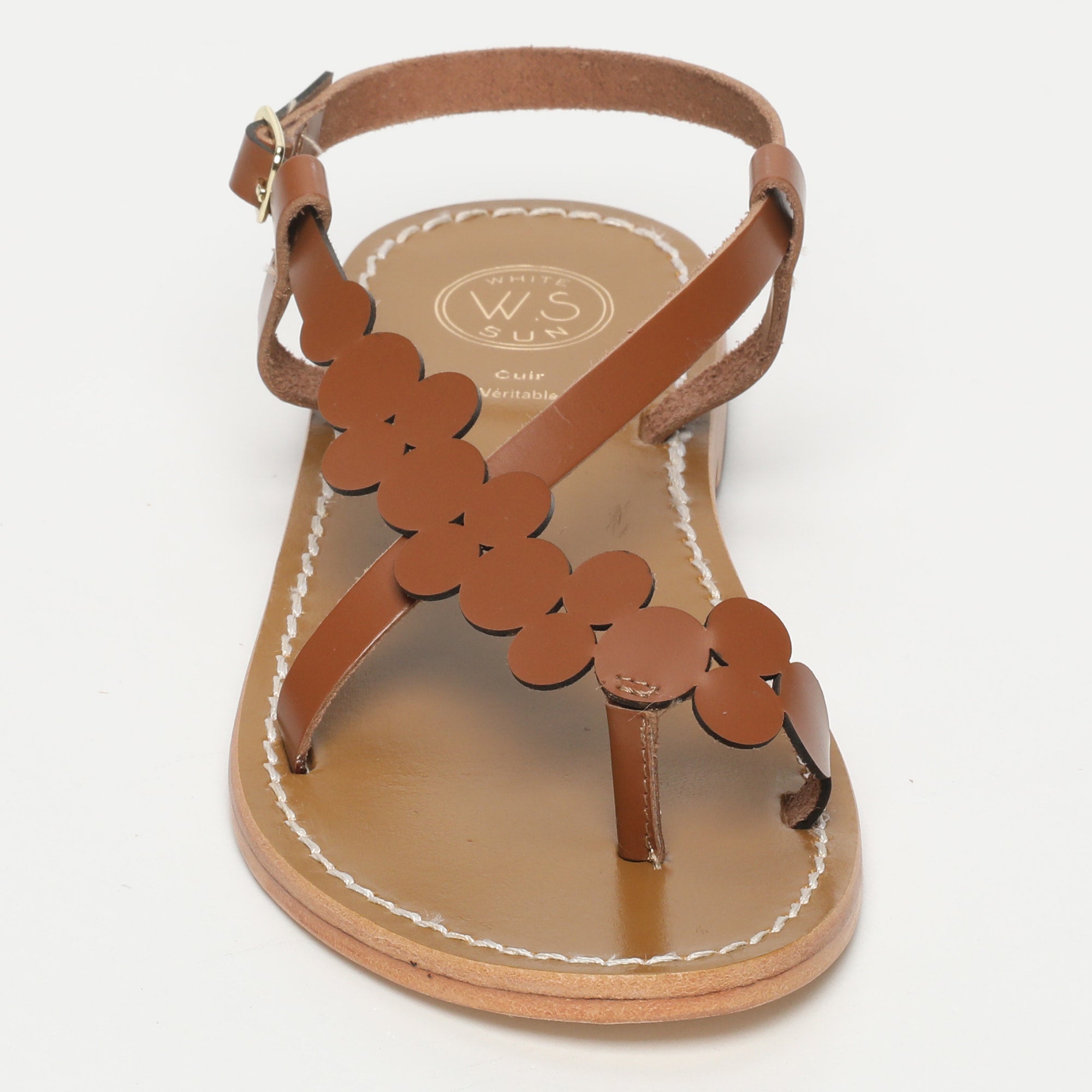 BABLI sandales entre doigt fantaisie en cuir camel