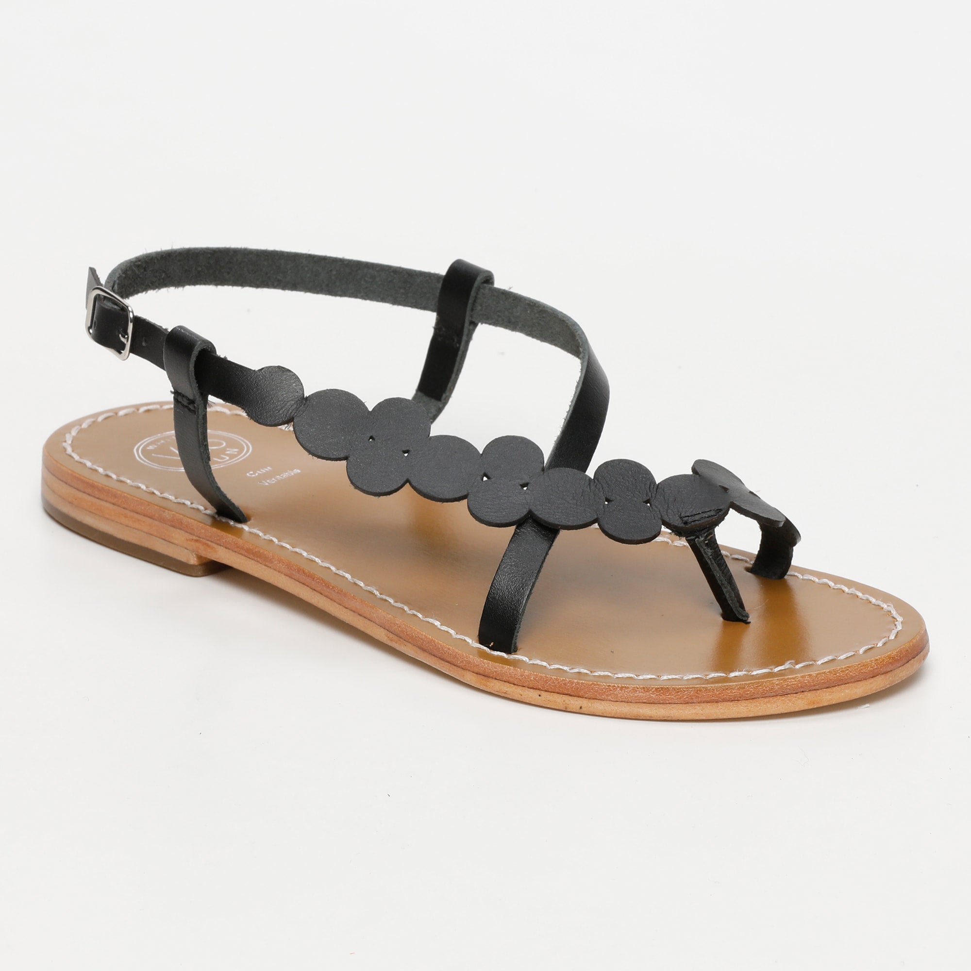 BABLI sandales entre doigt fantaisie en cuir noir