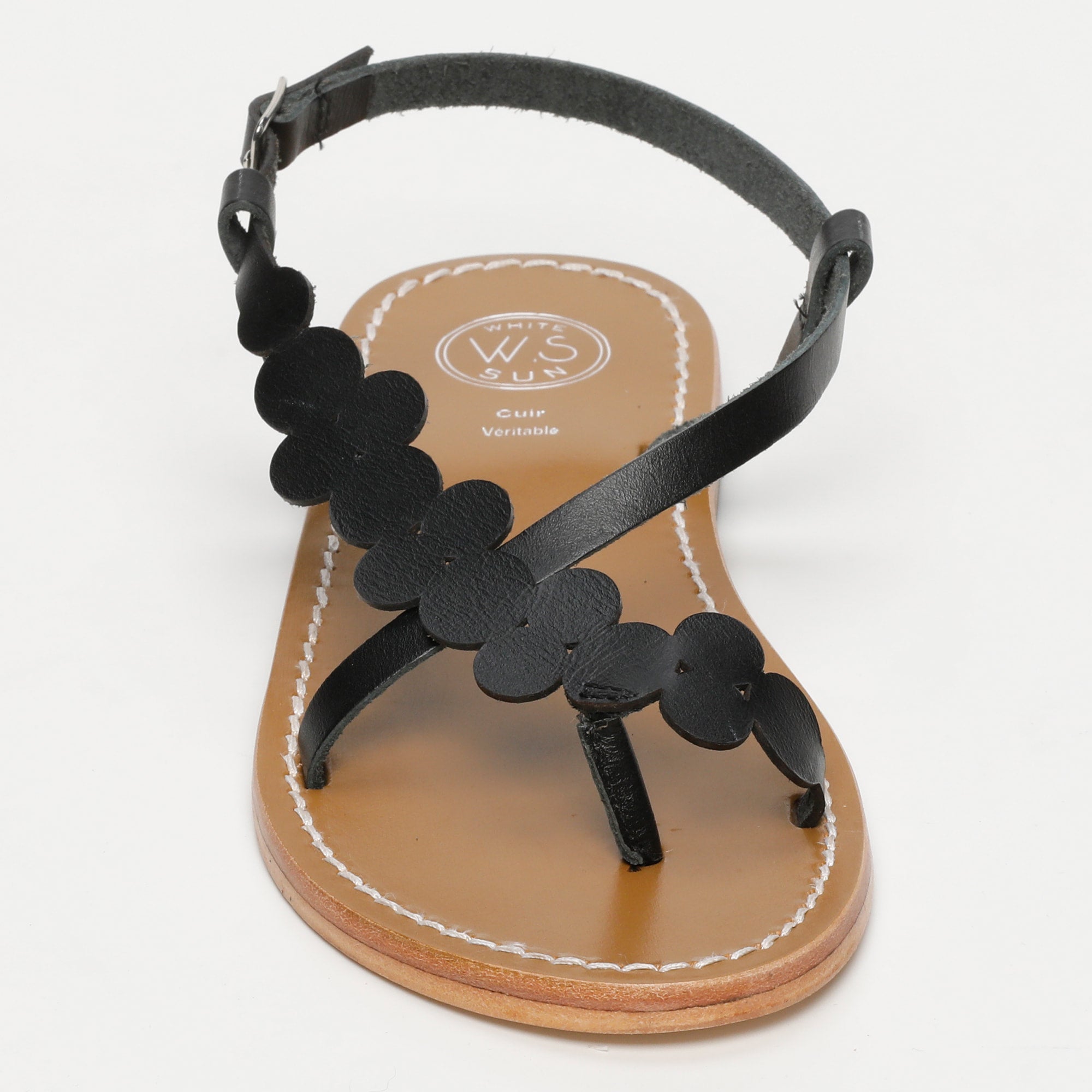 BABLI sandales entre doigt fantaisie en cuir noir