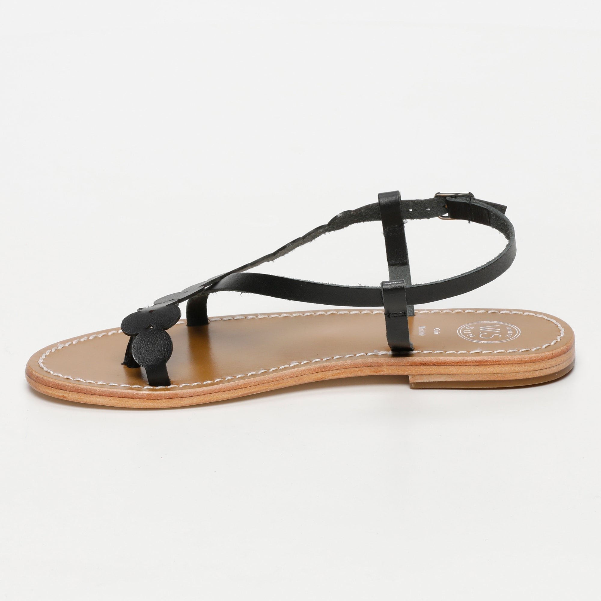 BABLI sandales entre doigt fantaisie en cuir noir