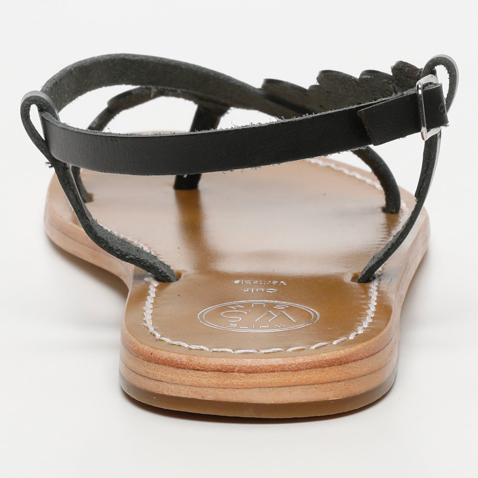 BABLI sandales entre doigt fantaisie en cuir noir