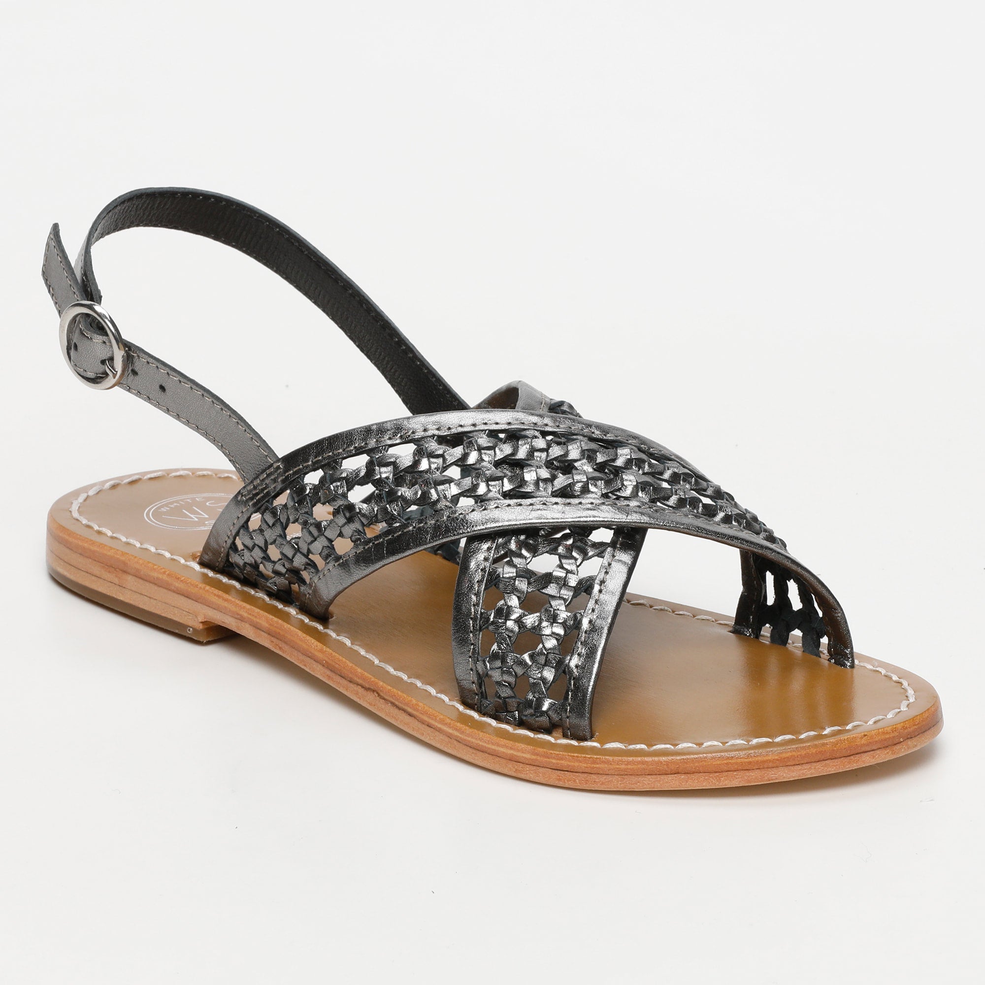 BAISHAKH sandales tresse en cuir étain