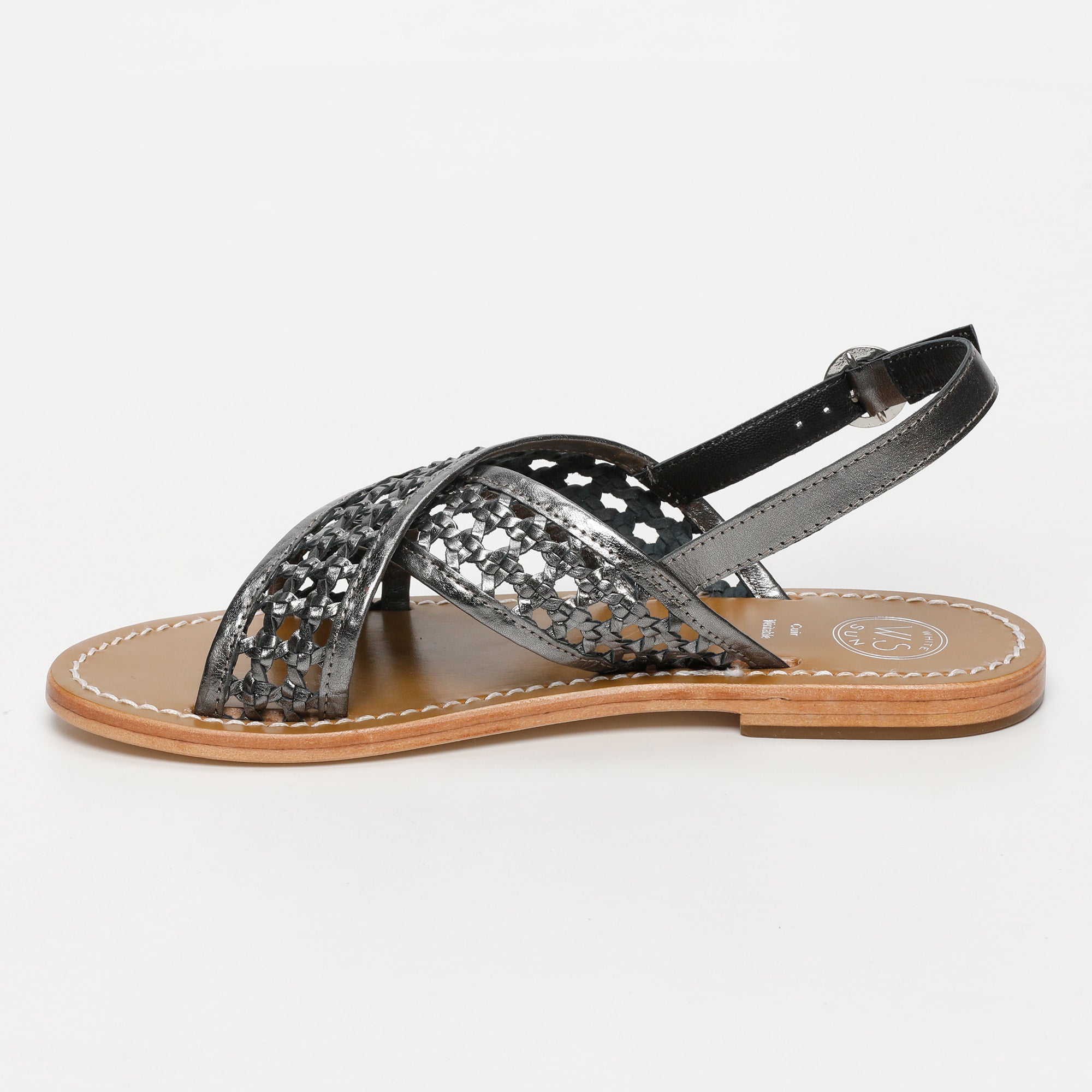 BAISHAKH sandales tresse en cuir étain