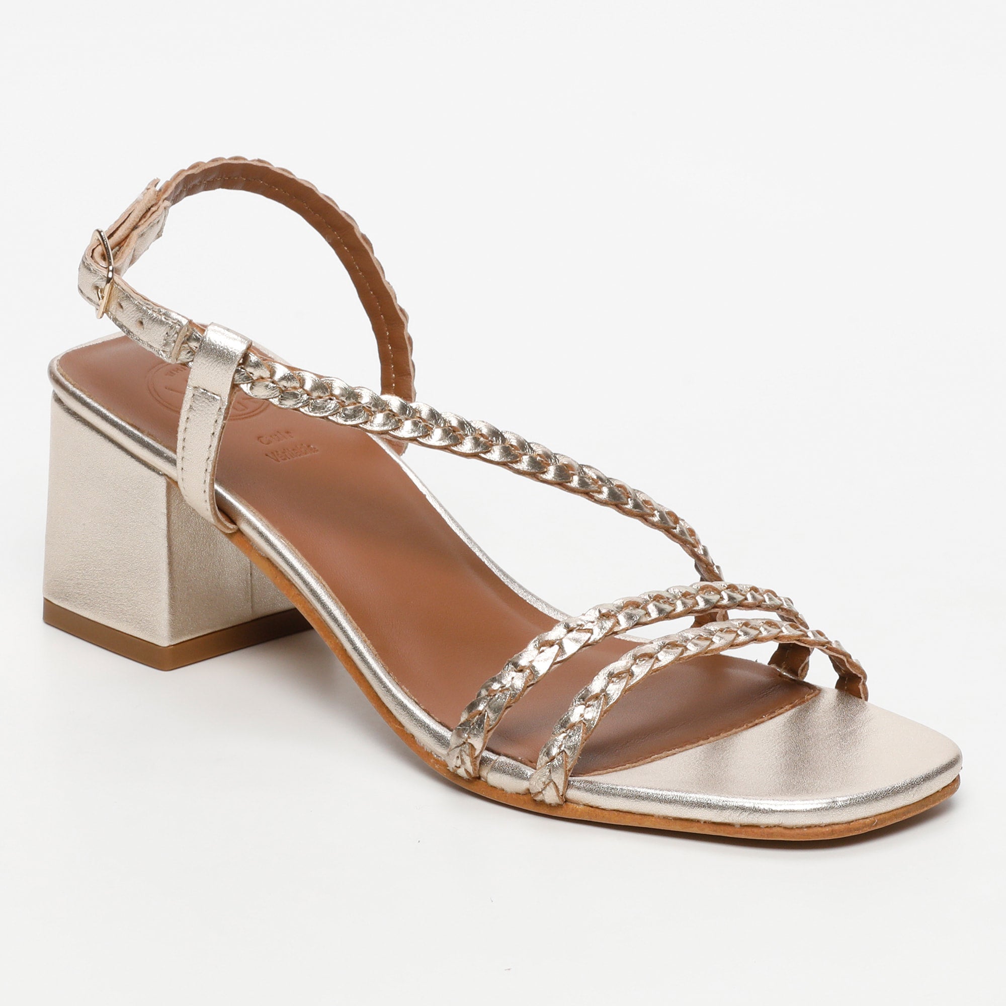 RIVIERA sandales talon tresse en cuir or