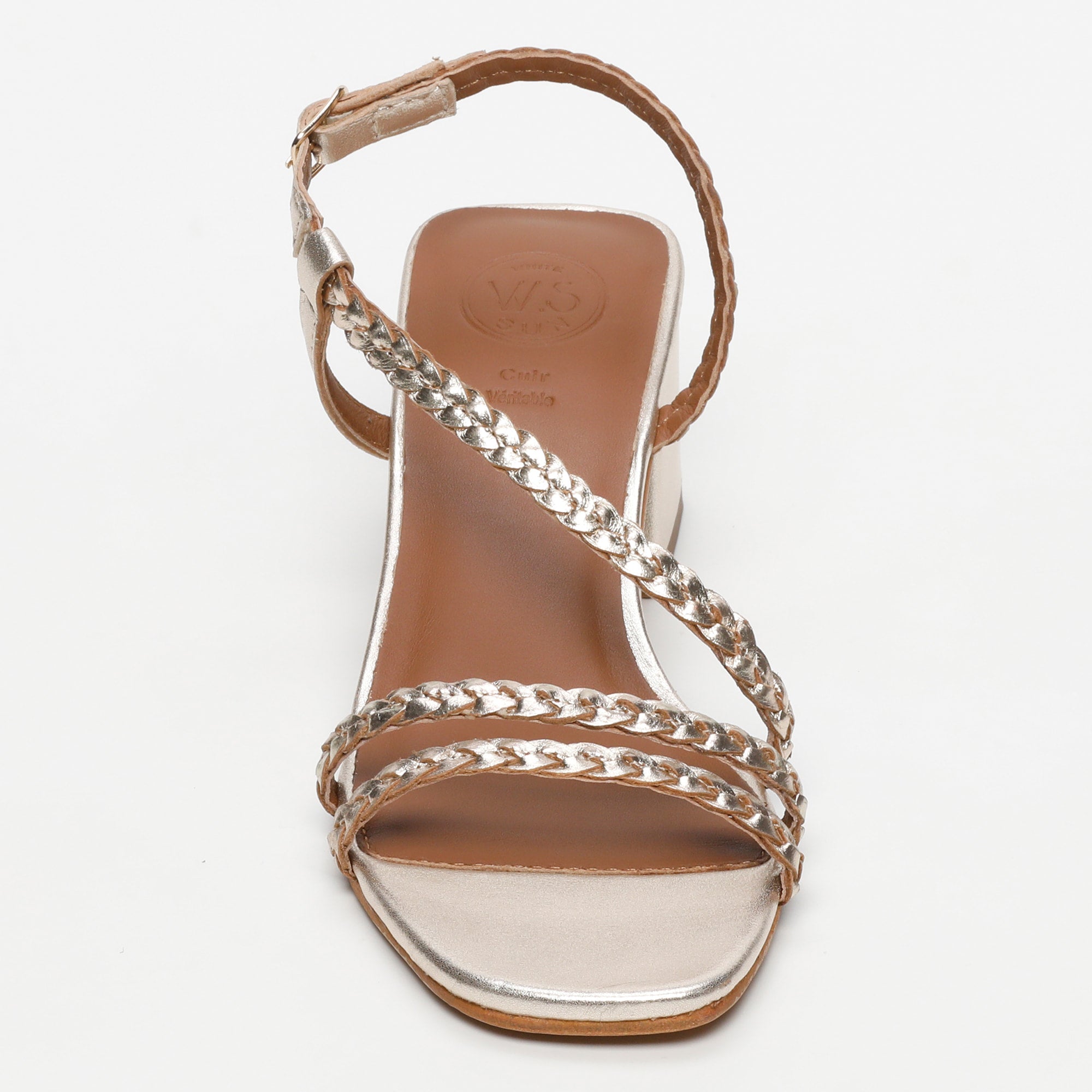 RIVIERA sandales talon tresse en cuir or