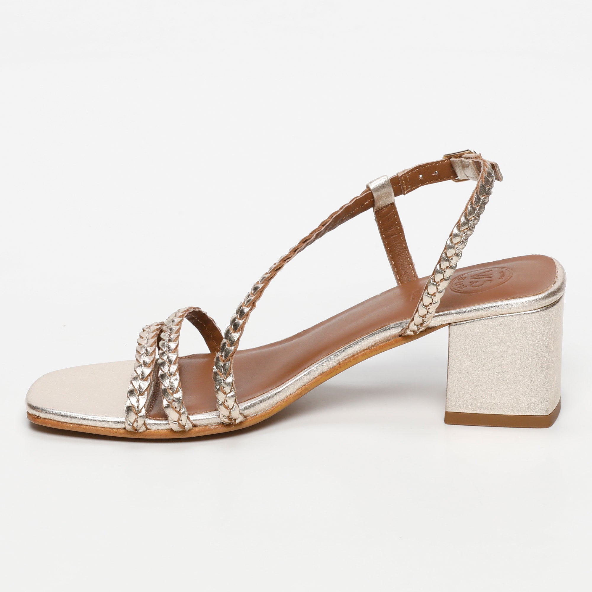 RIVIERA sandales talon tresse en cuir or