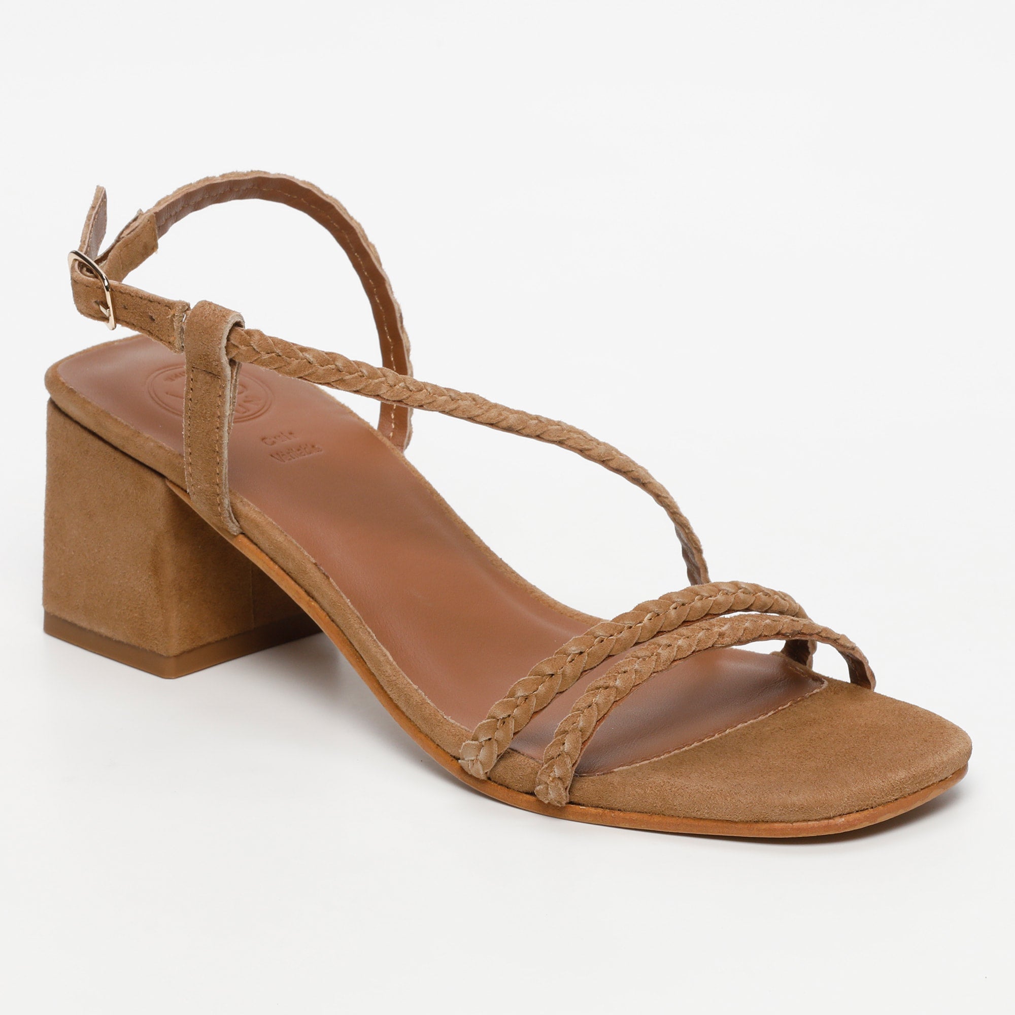 RIVIERA sandales talon tresse en cuir camel