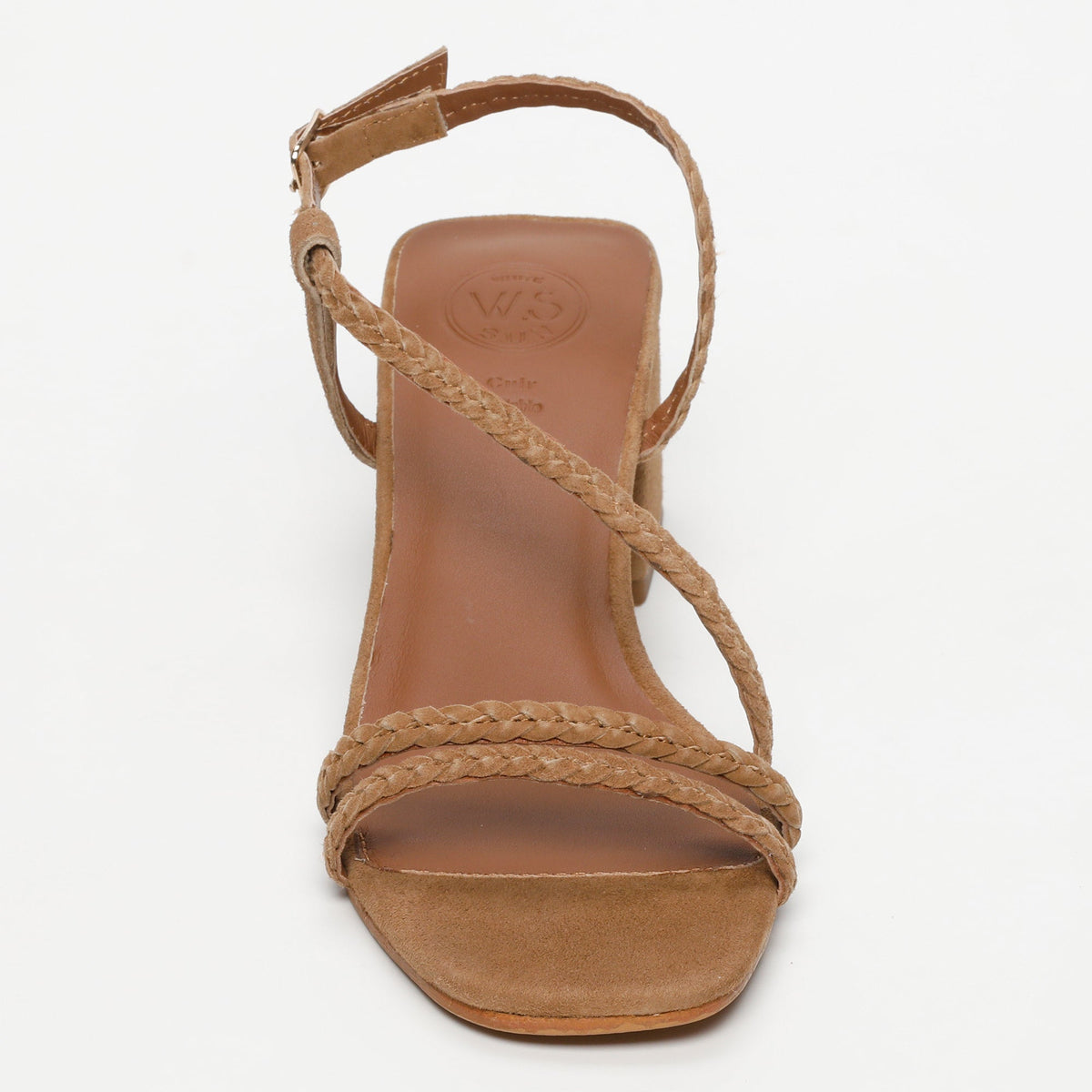RIVIERA sandales talon tresse en cuir camel