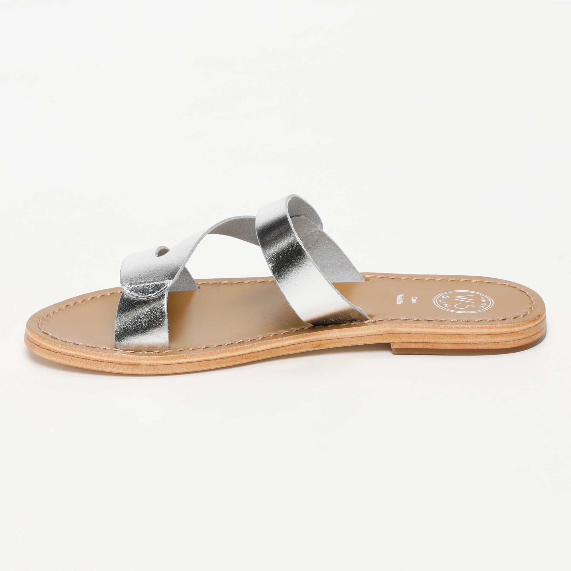 PALAMOS mules en cuir argent