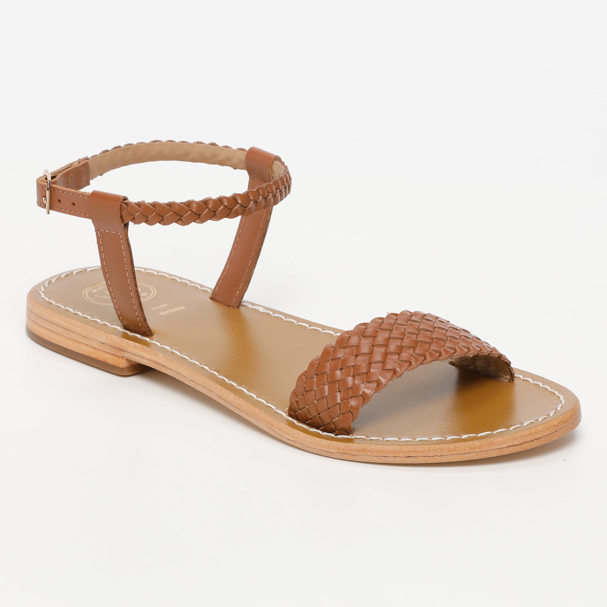 SABOGA sandales bracelet de cheville tresse en cuir camel
