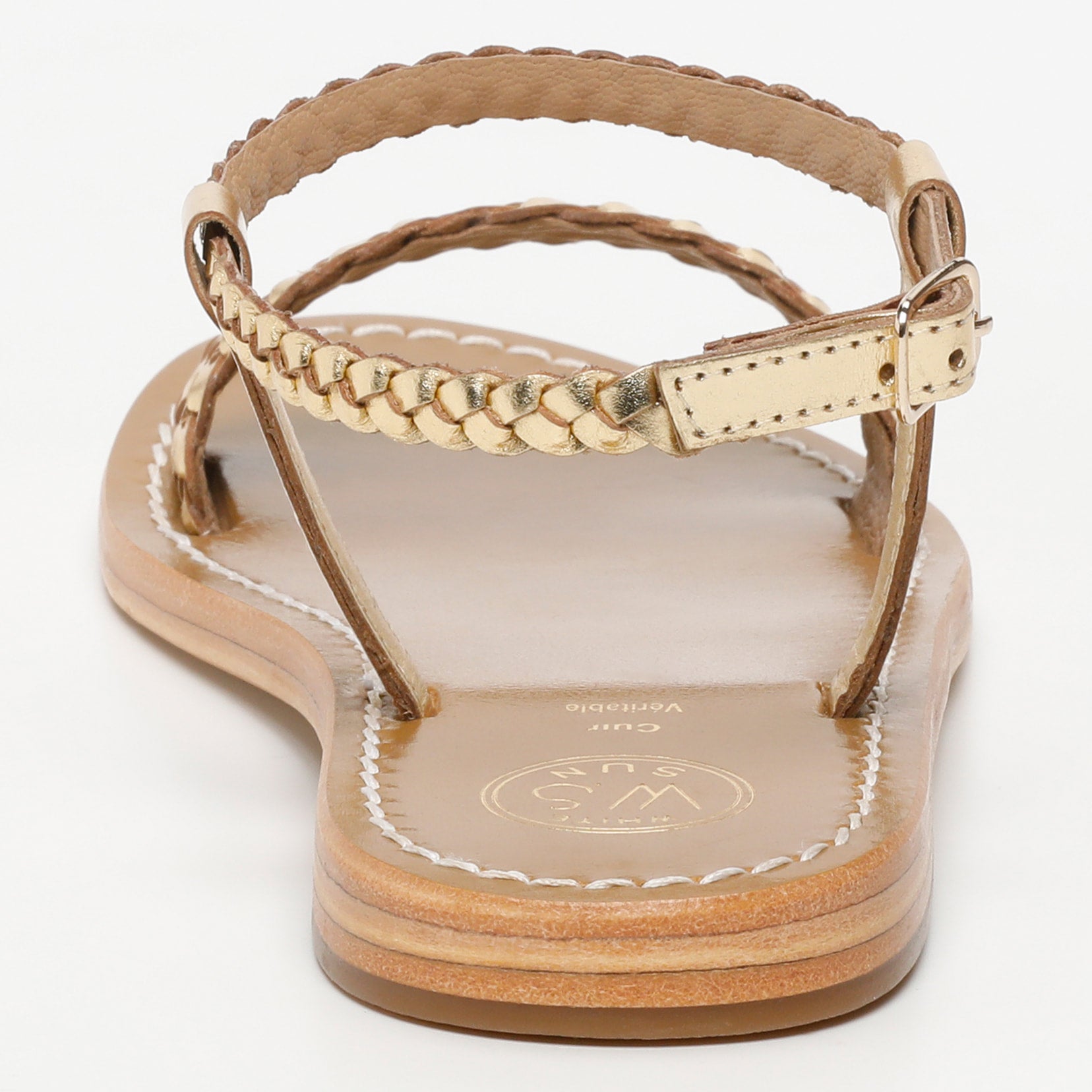 SABOGA sandales bracelet de cheville tresse en cuir or foncé