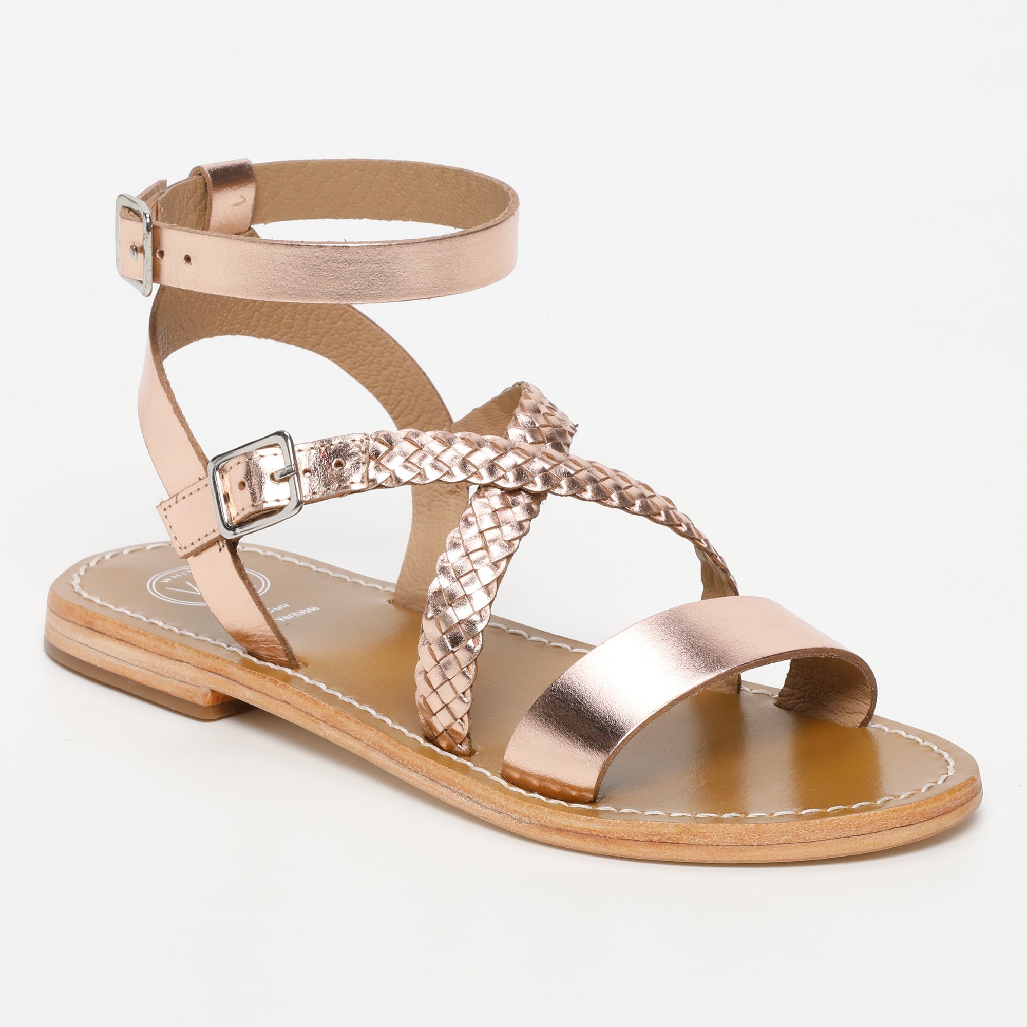 PALMIRA sandales bracelet de cheville tresse en cuir or rose