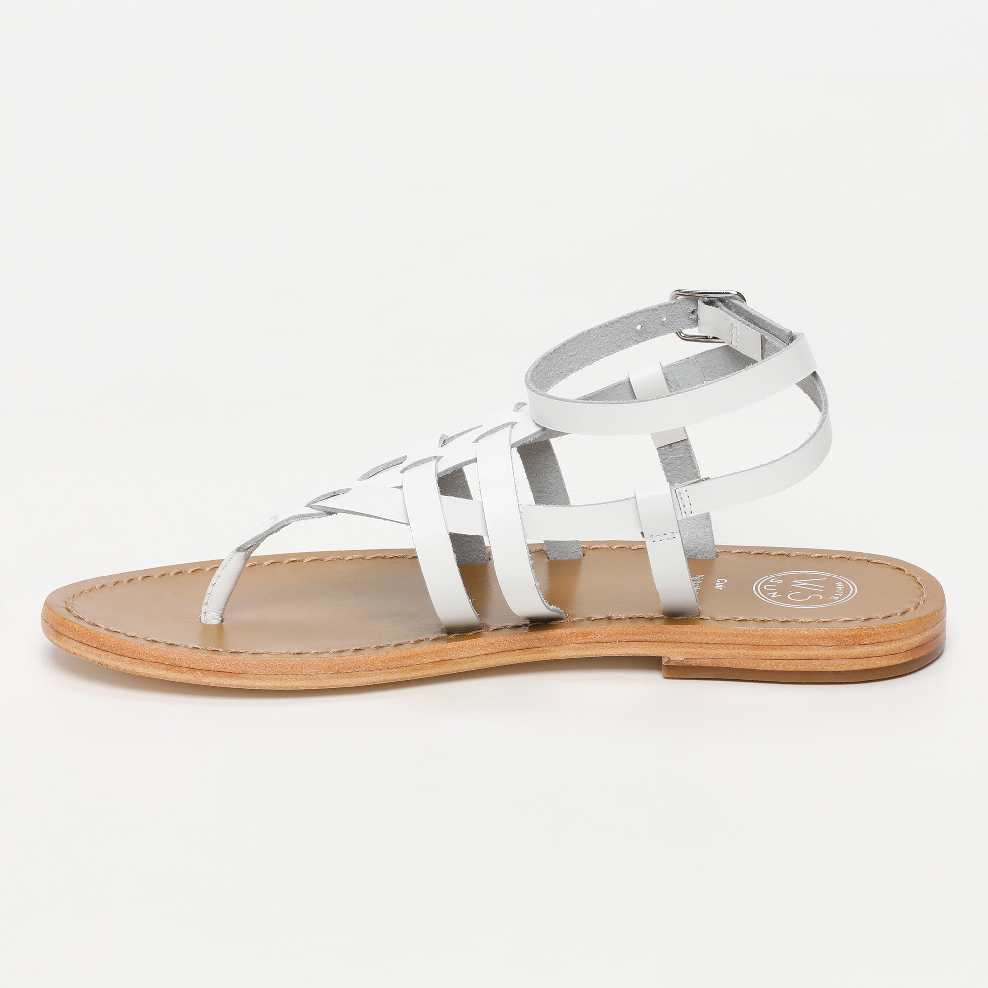MAIA sandales spartiates entre doigt en cuir blanc