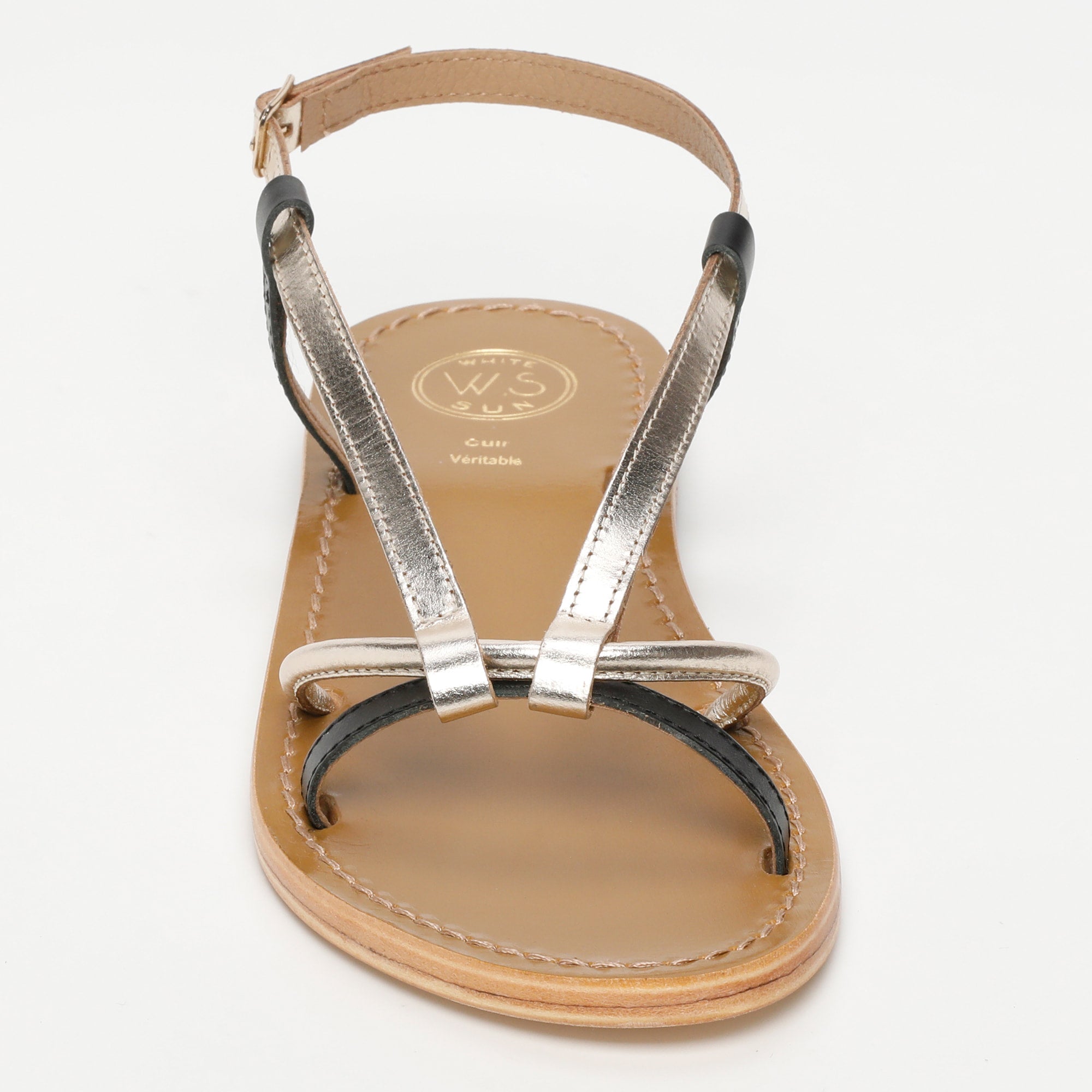 MONASHI sandales bi-color en cuir noir et or
