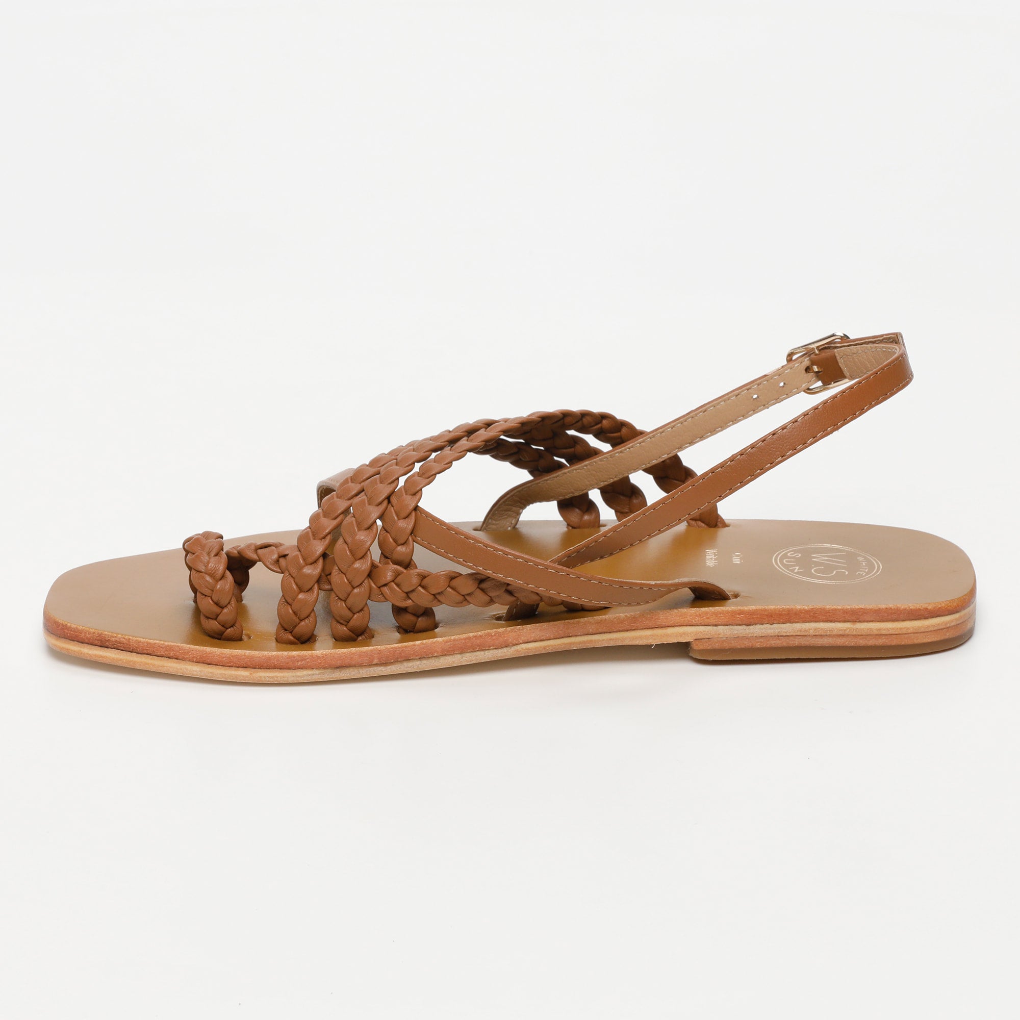 ASCAN sandales entre doigt tresse en cuir camel