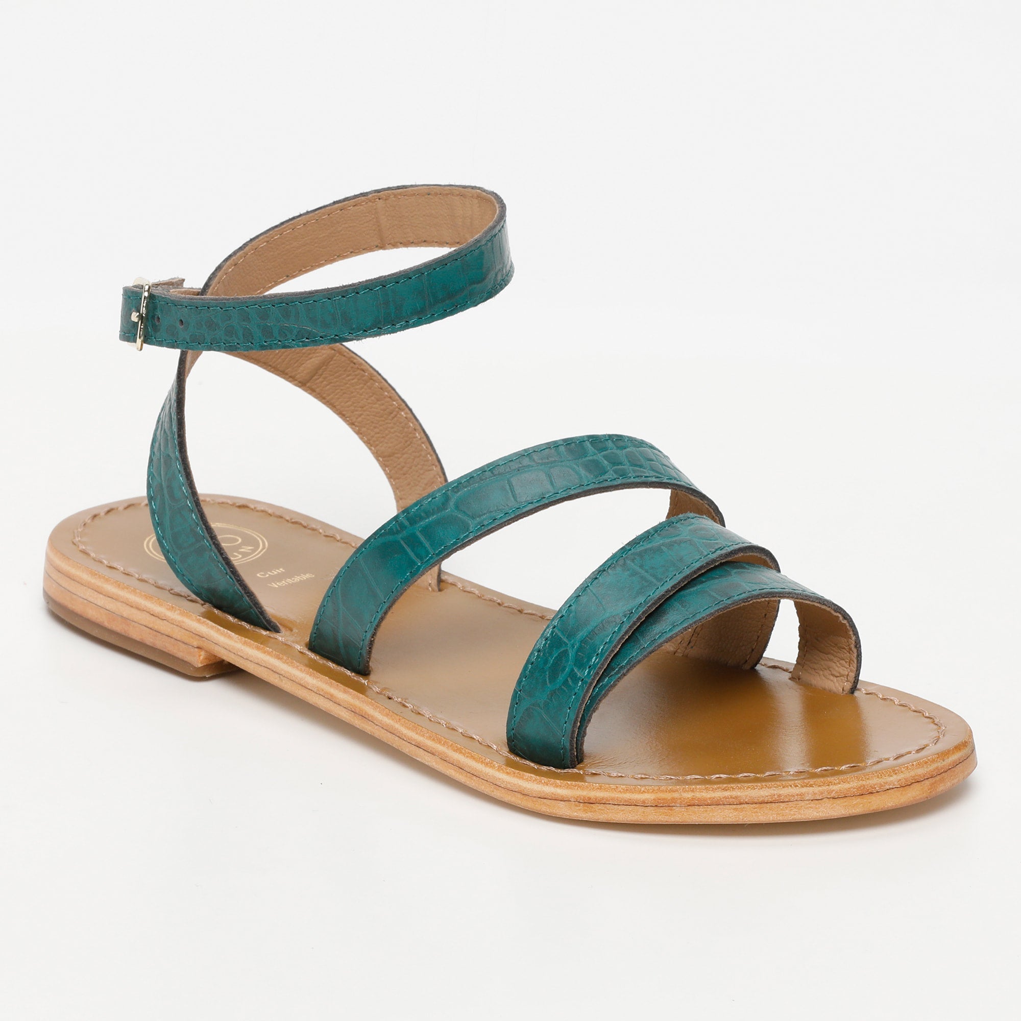 ELOVKA sandales en cuir croco vert