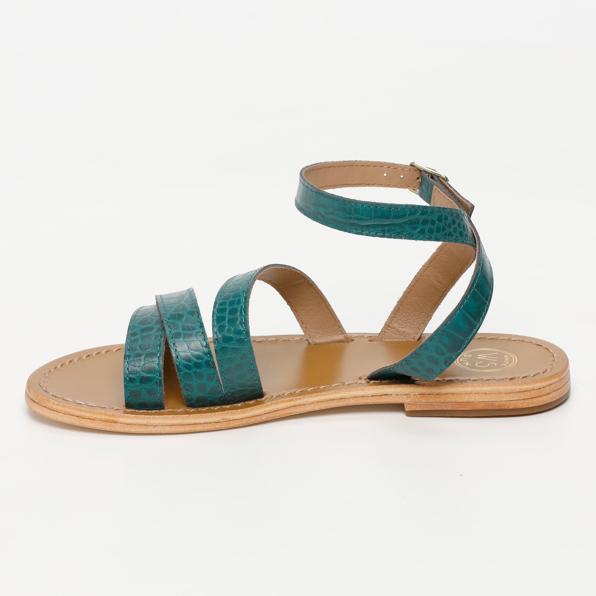 ELOVKA sandales en cuir croco vert