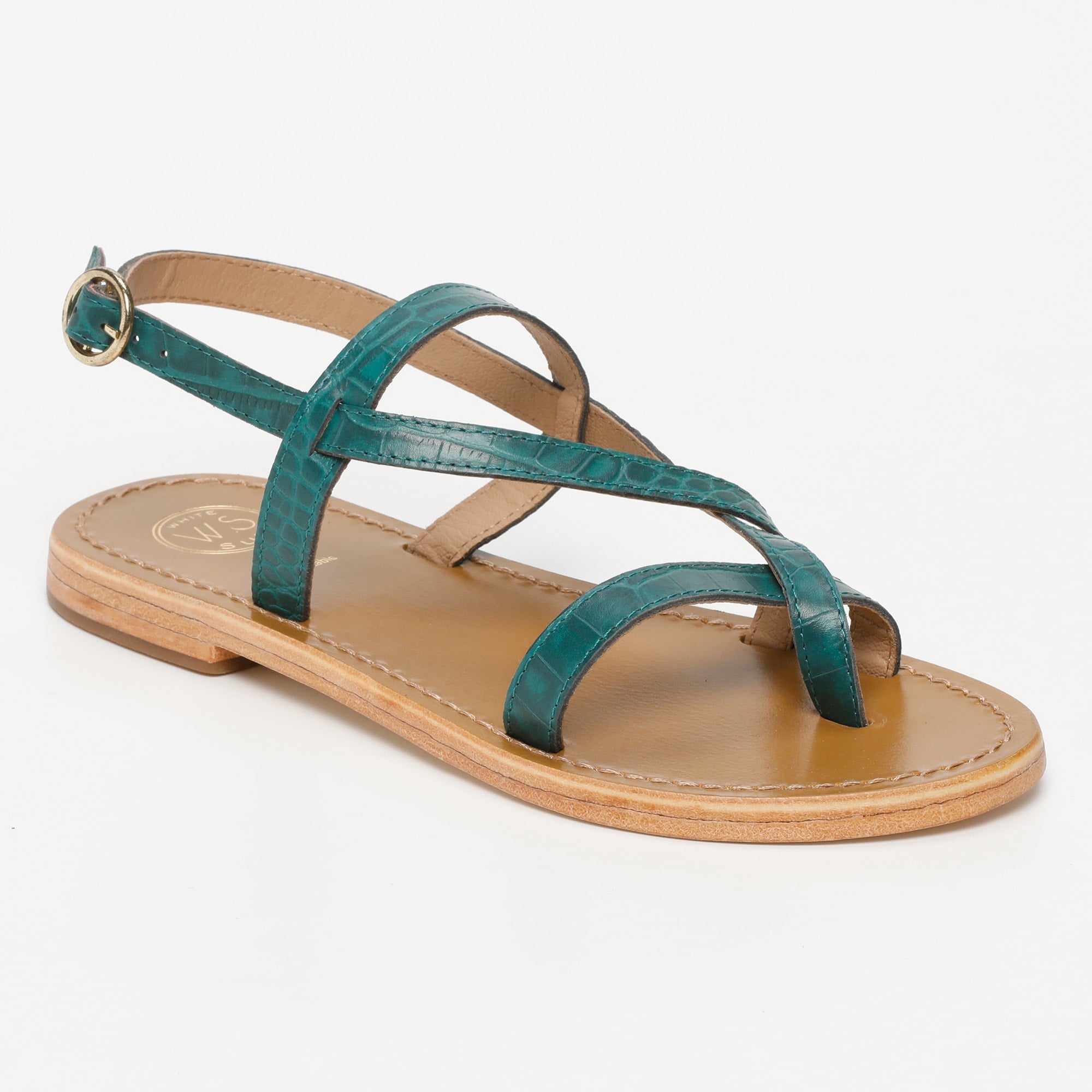 ALASSIO sandales entre doigt en cuir croco vert