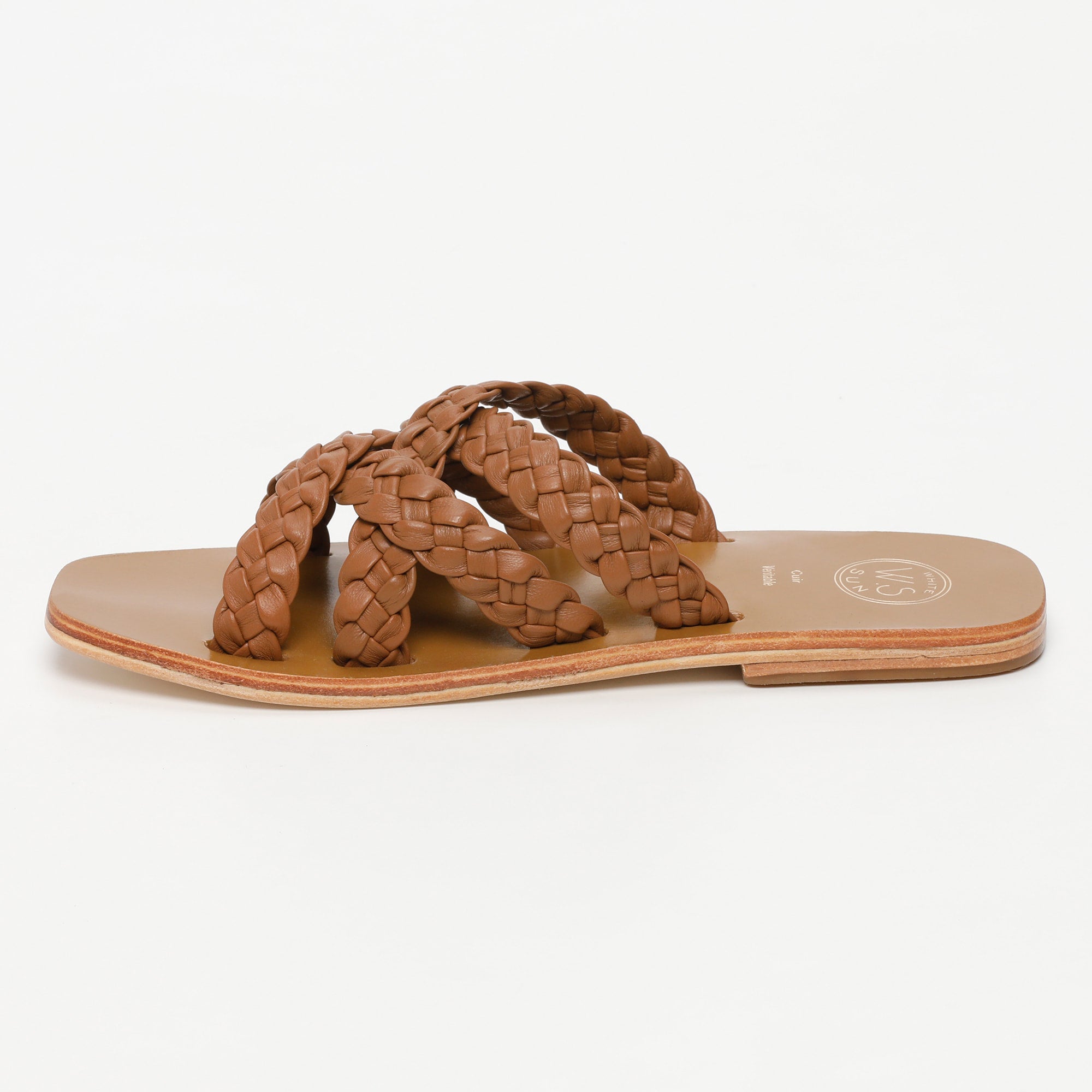 LUZZARA mules tresse en cuir camel