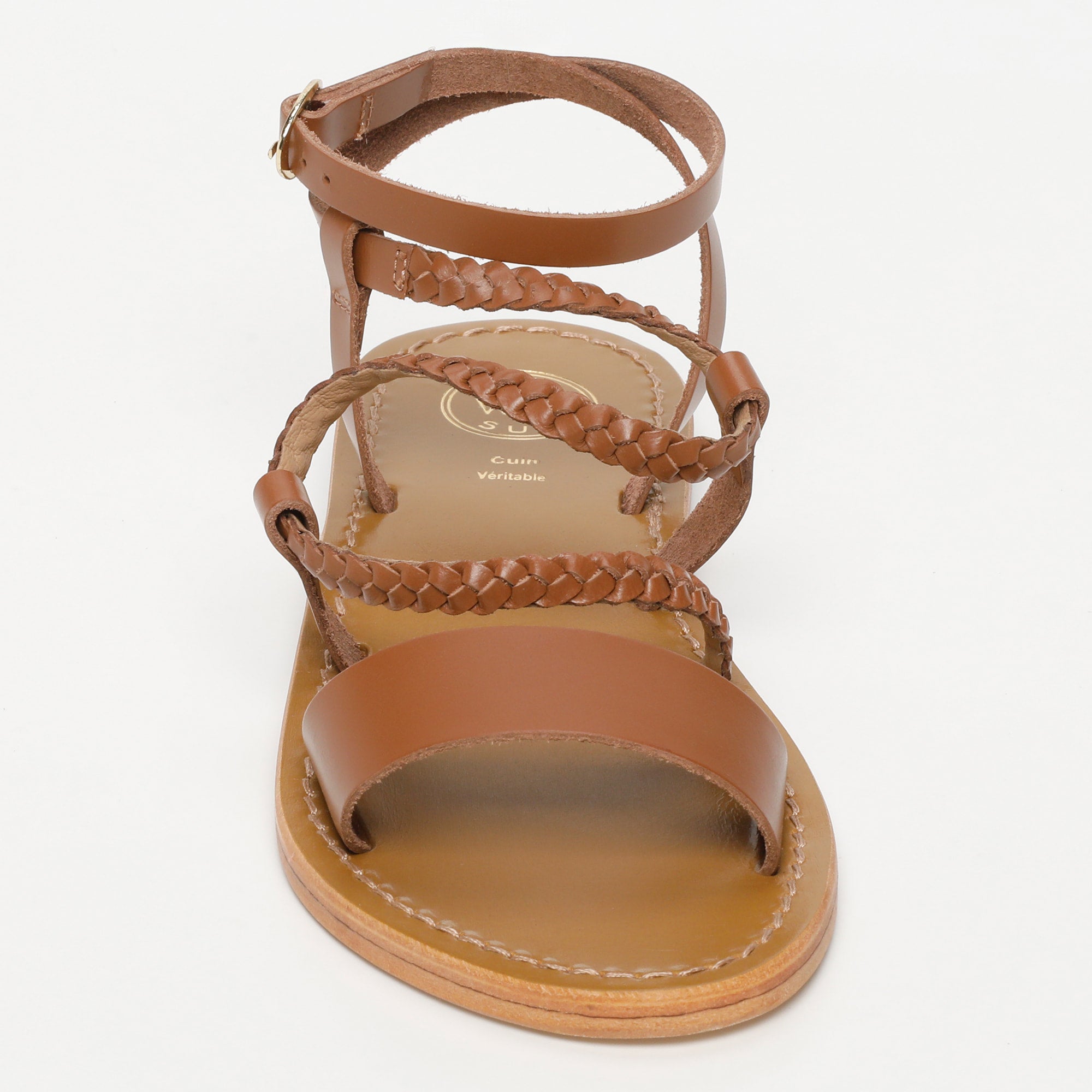 MAPARI sandales tresse en cuir camel