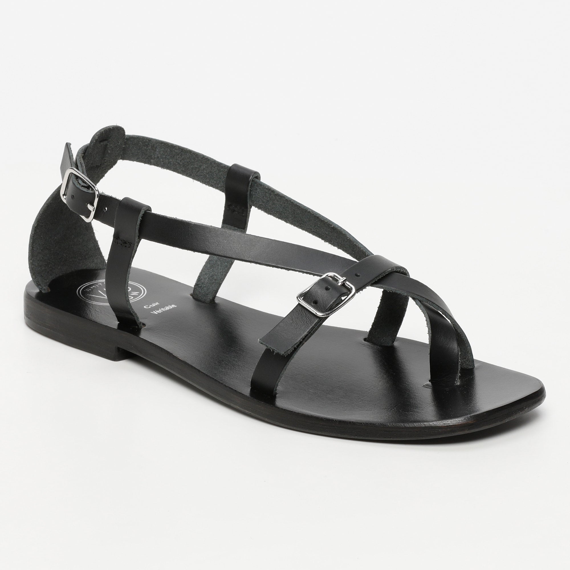 IDALIA sandales entre doigt en cuir noir