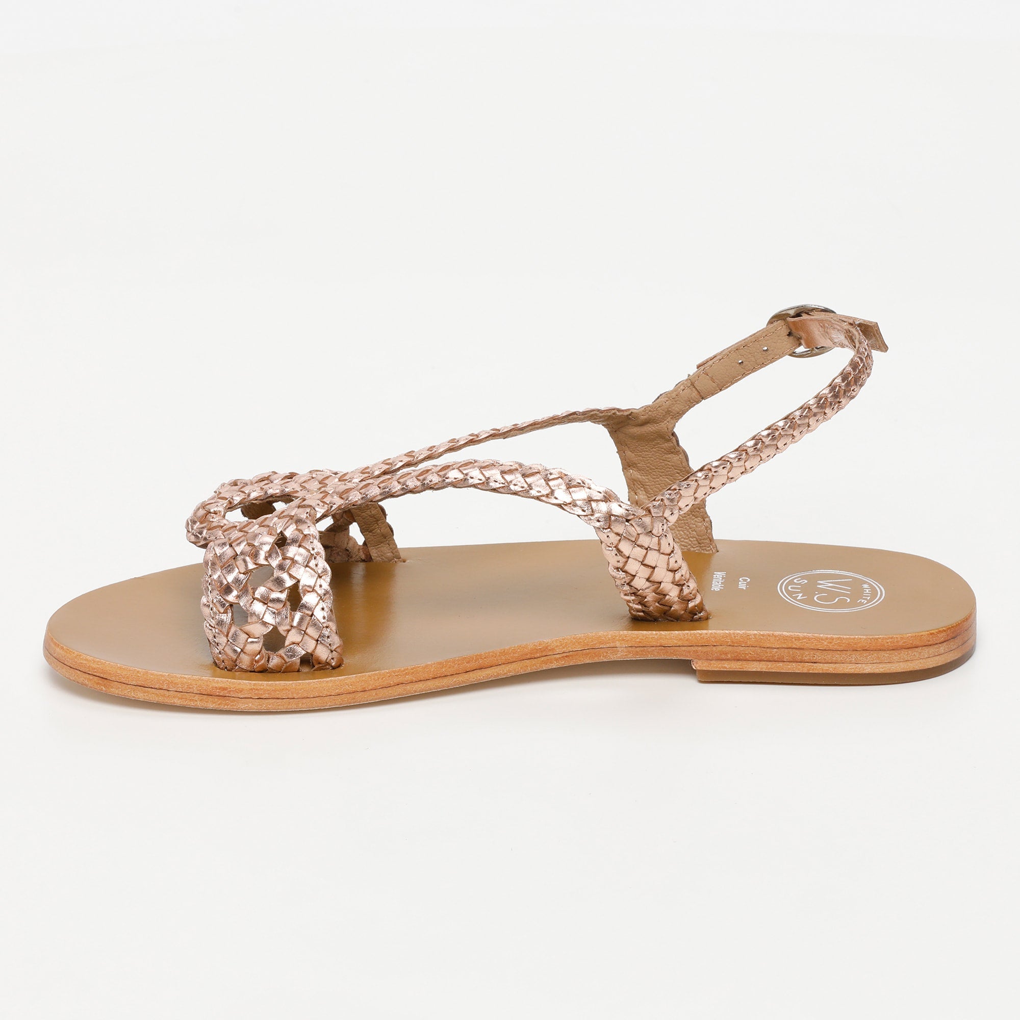 KATY sandales tresse en cuir or rose