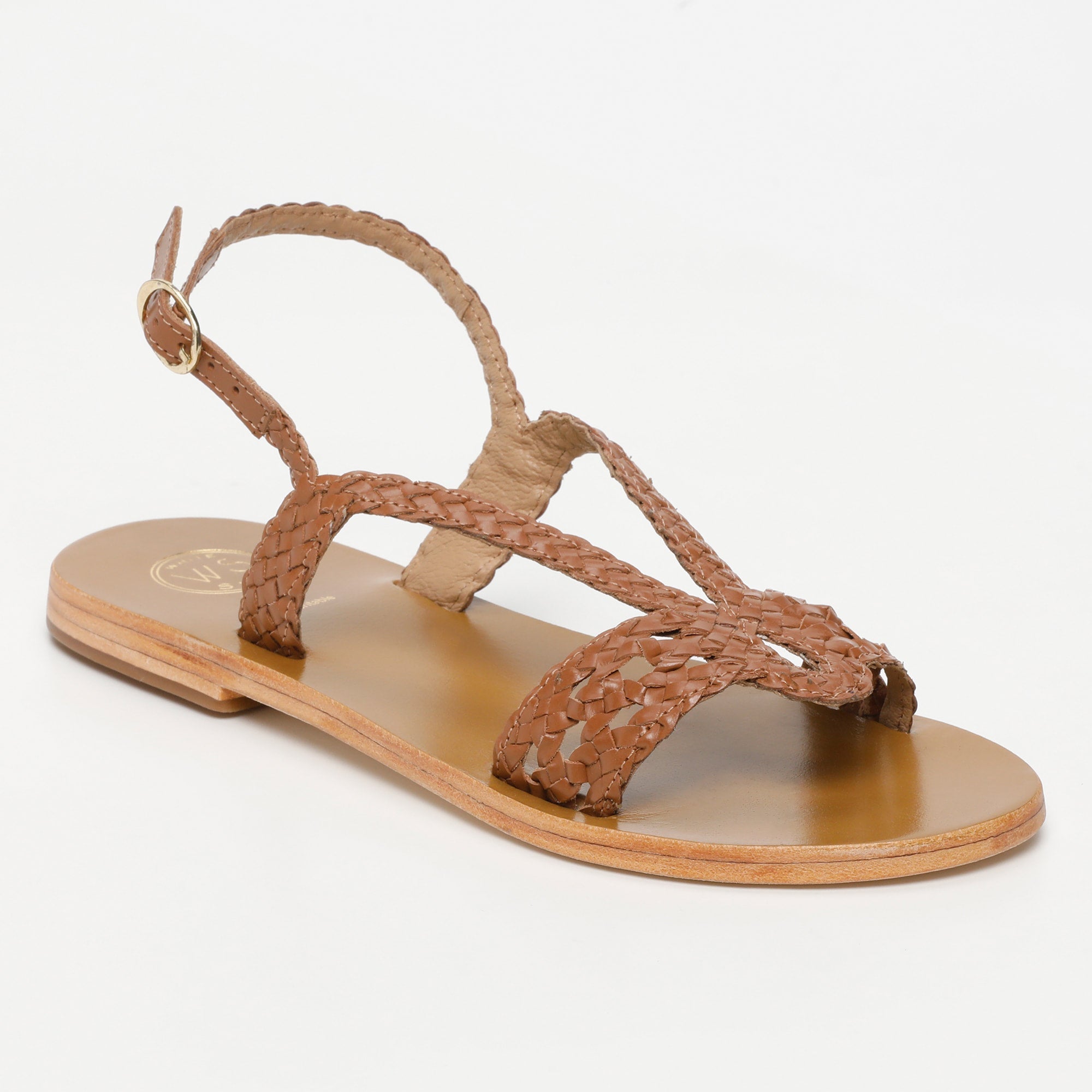 KATY sandales tresse en cuir camel