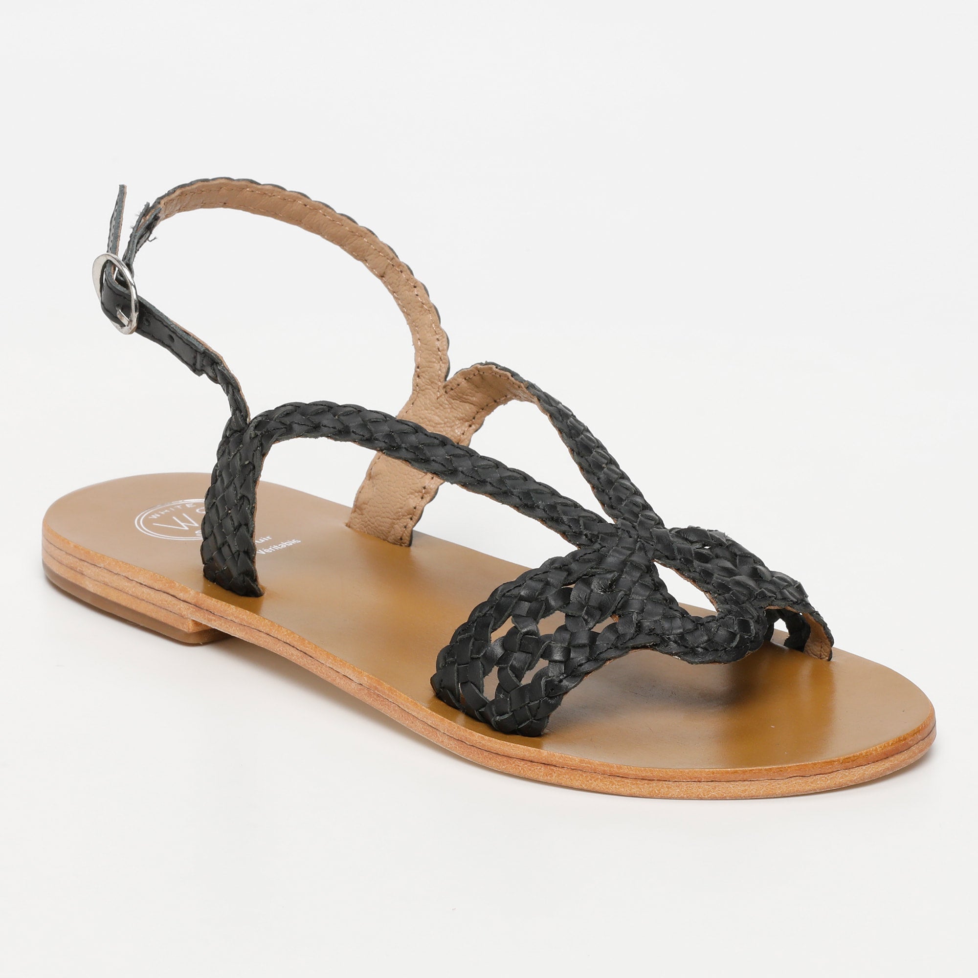 KATY sandales tresse en cuir noir