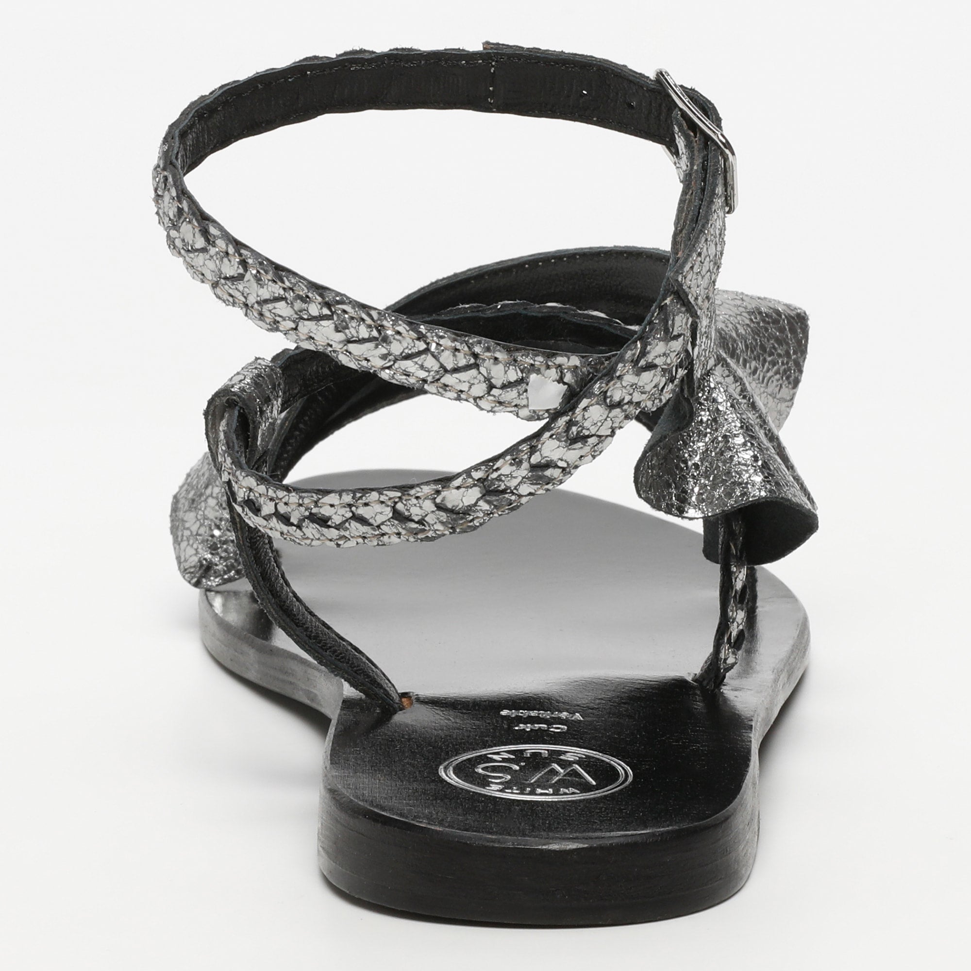 YONORA sandales bracelet de cheville fantaisie en cuir étain
